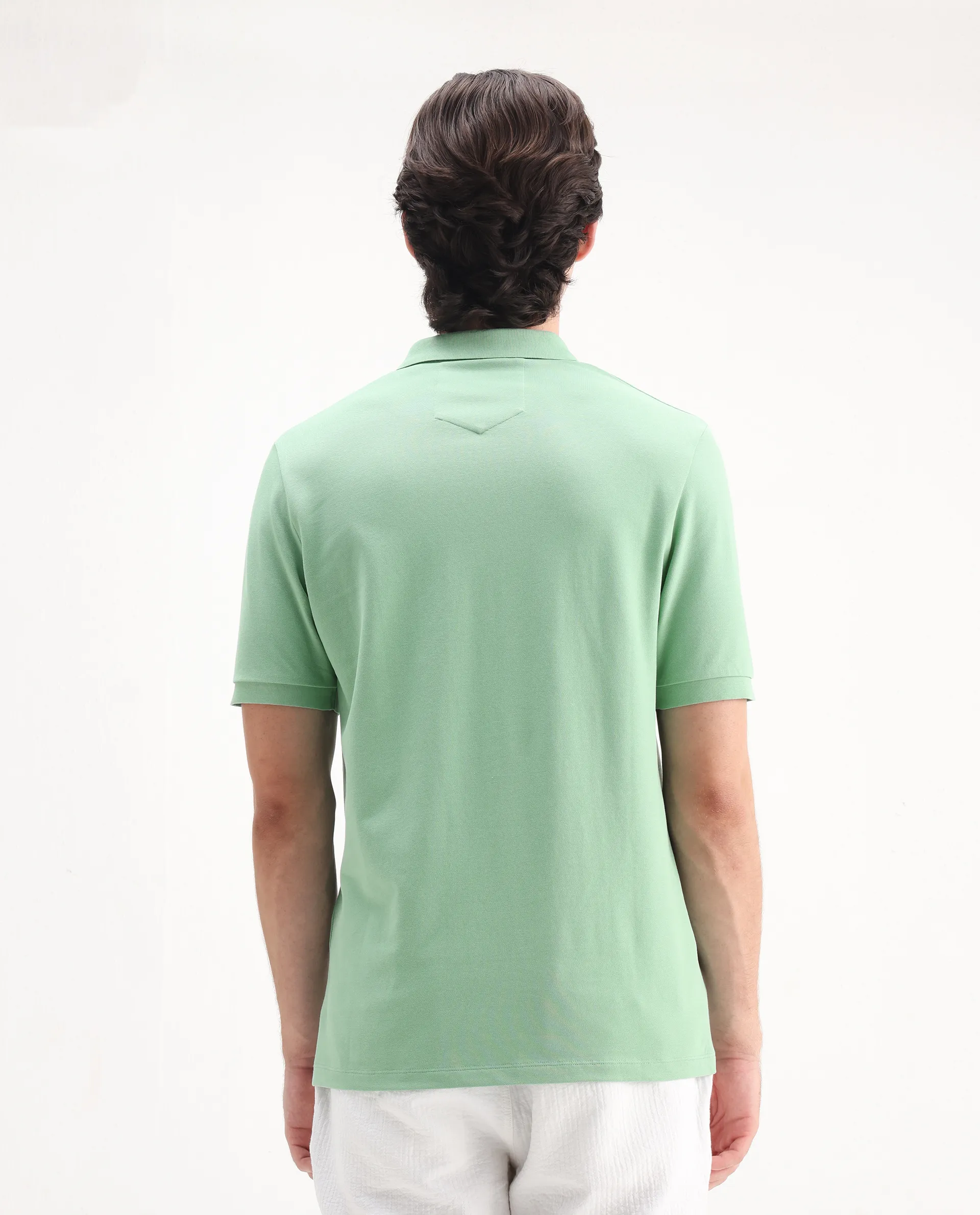 Rare Rabbit Men's Salis-25 Green Cotton Blend Plain Regular Fit Half Sleeve Polo - Image 7