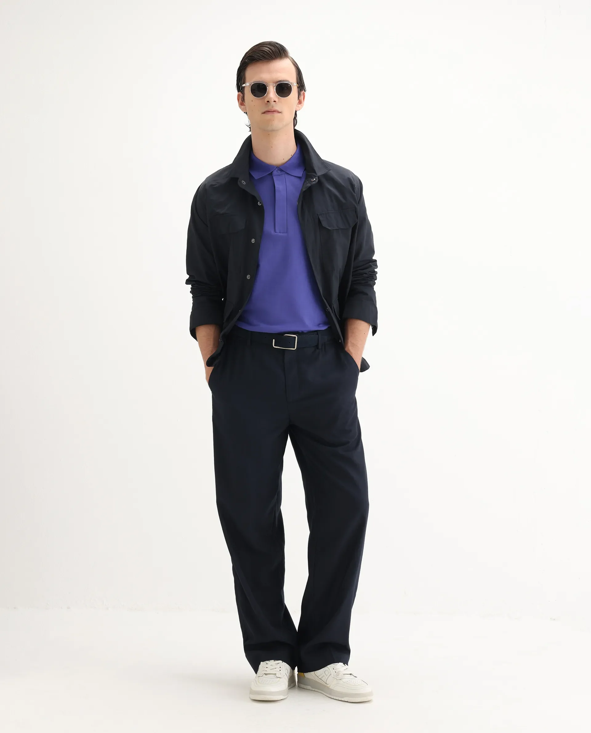Rare Rabbit Men's Salis-25 Purple Cotton Blend Plain Regular Fit Half Sleeve Polo - Image 2