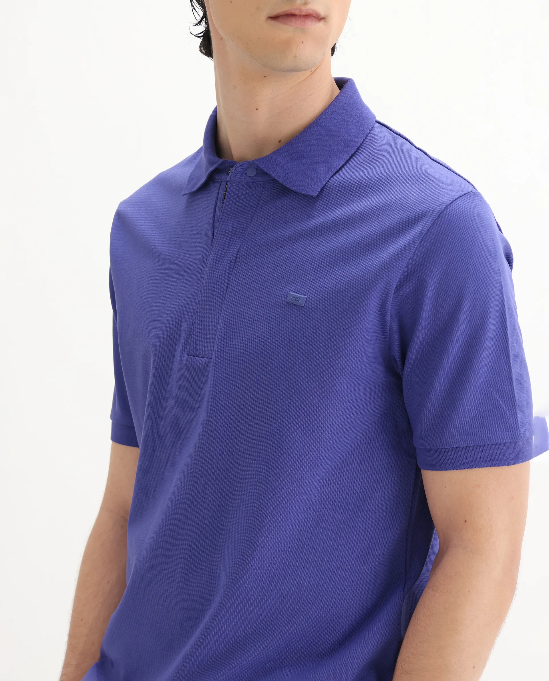 Rare Rabbit Men's Salis-25 Purple Cotton Blend Plain Regular Fit Half Sleeve Polo - Image 3