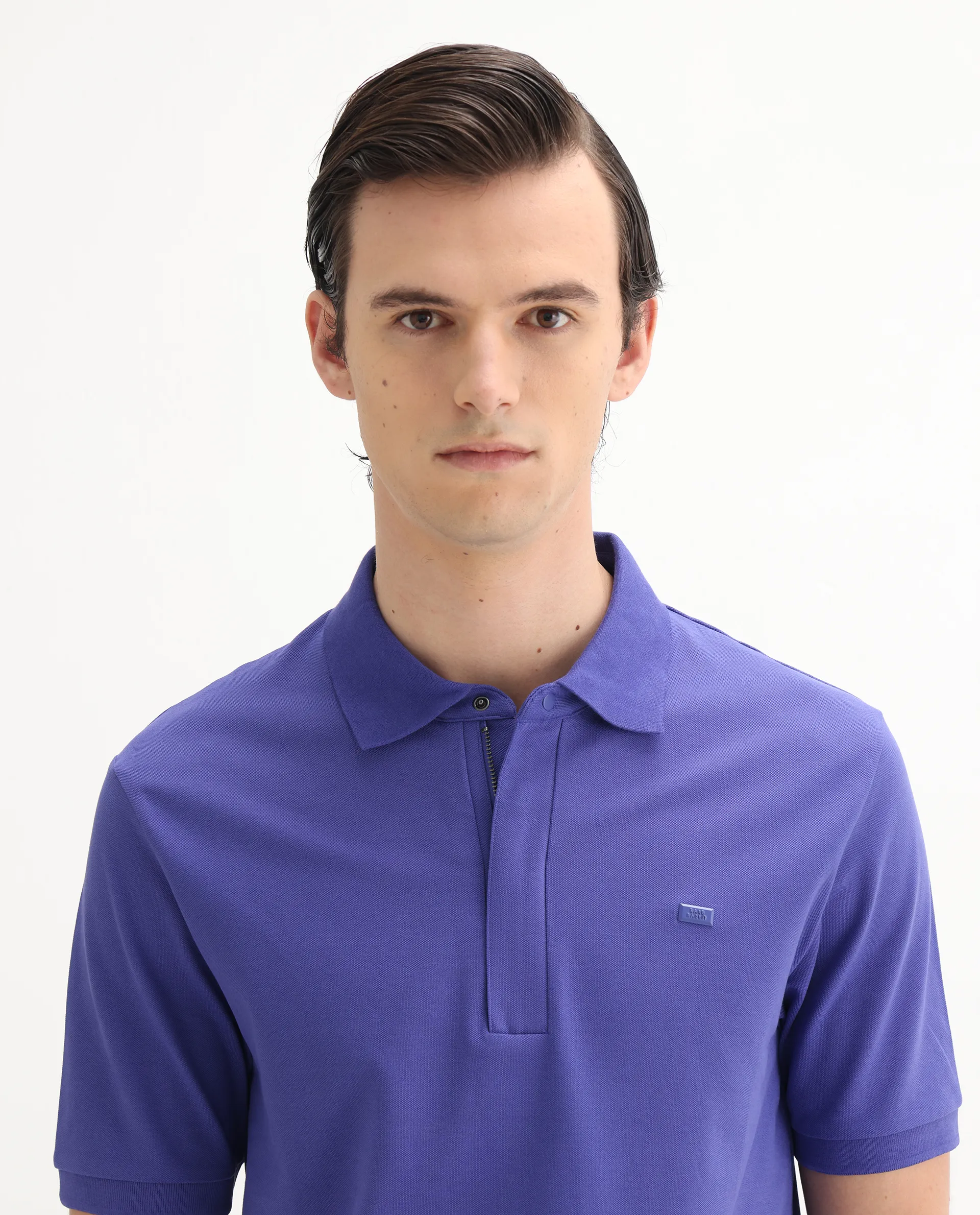 Rare Rabbit Men's Salis-25 Purple Cotton Blend Plain Regular Fit Half Sleeve Polo - Image 6