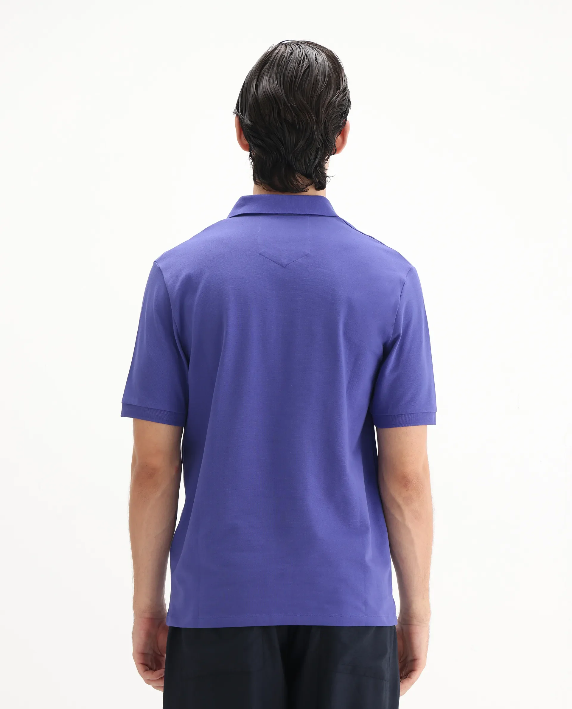 Rare Rabbit Men's Salis-25 Purple Cotton Blend Plain Regular Fit Half Sleeve Polo - Image 8