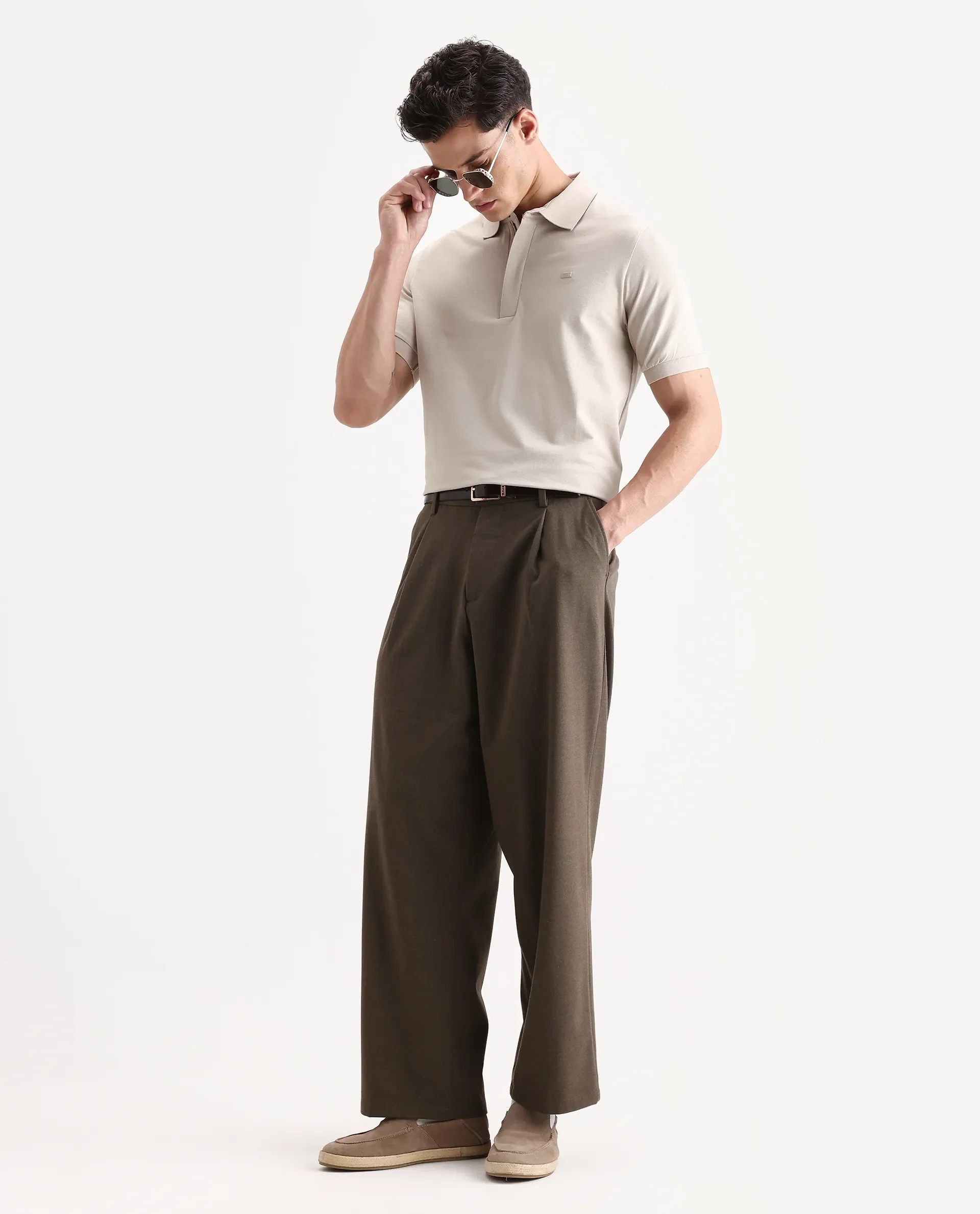 Rare Rabbit Men's Salis-A25 Beige Cotton Blend Plain Regular Fit Half Sleeve Polo - Image 2