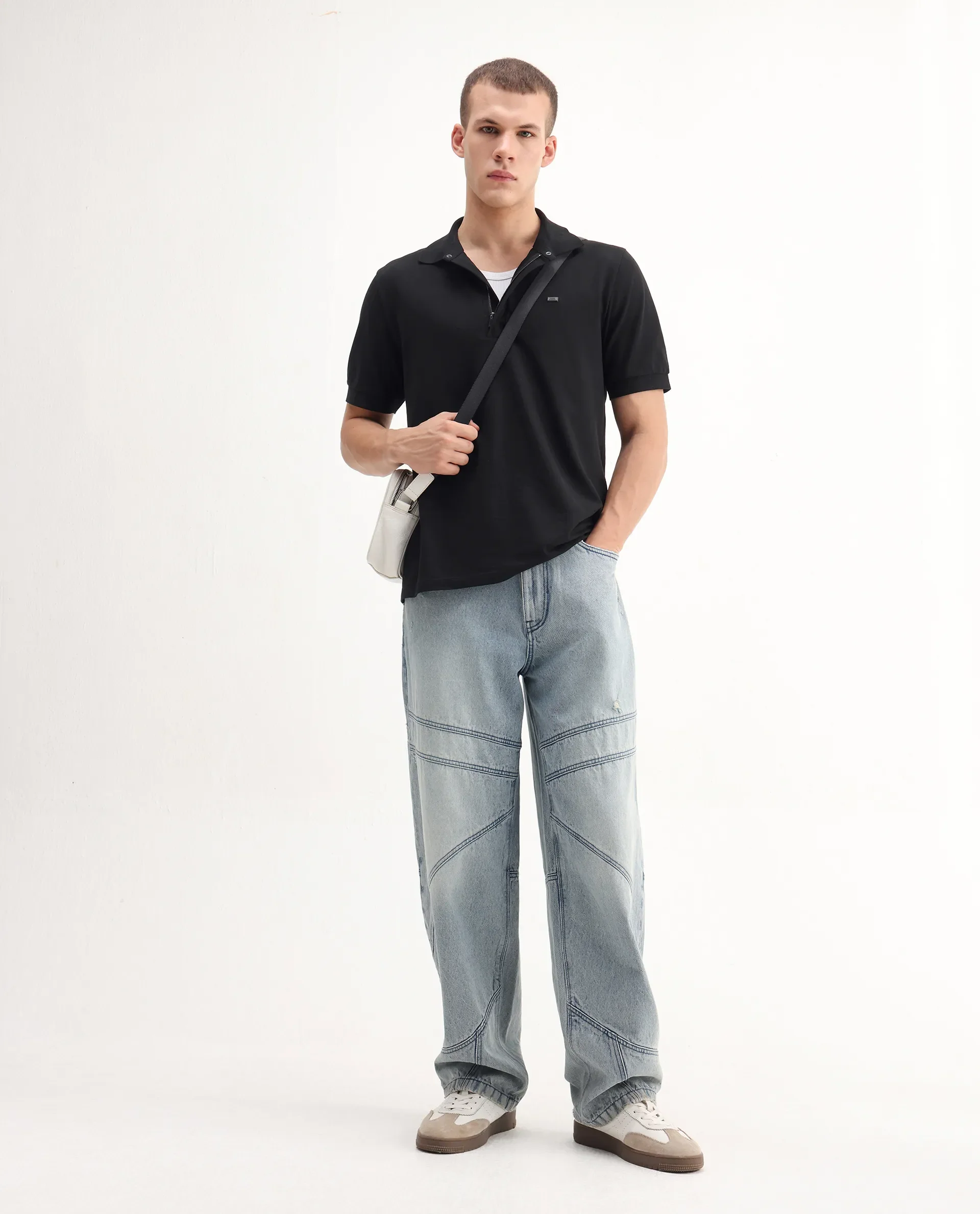 Rare Rabbit Men's Salis-A25 Black Cotton Blend Plain Regular Fit Half Sleeve Polo - Image 2