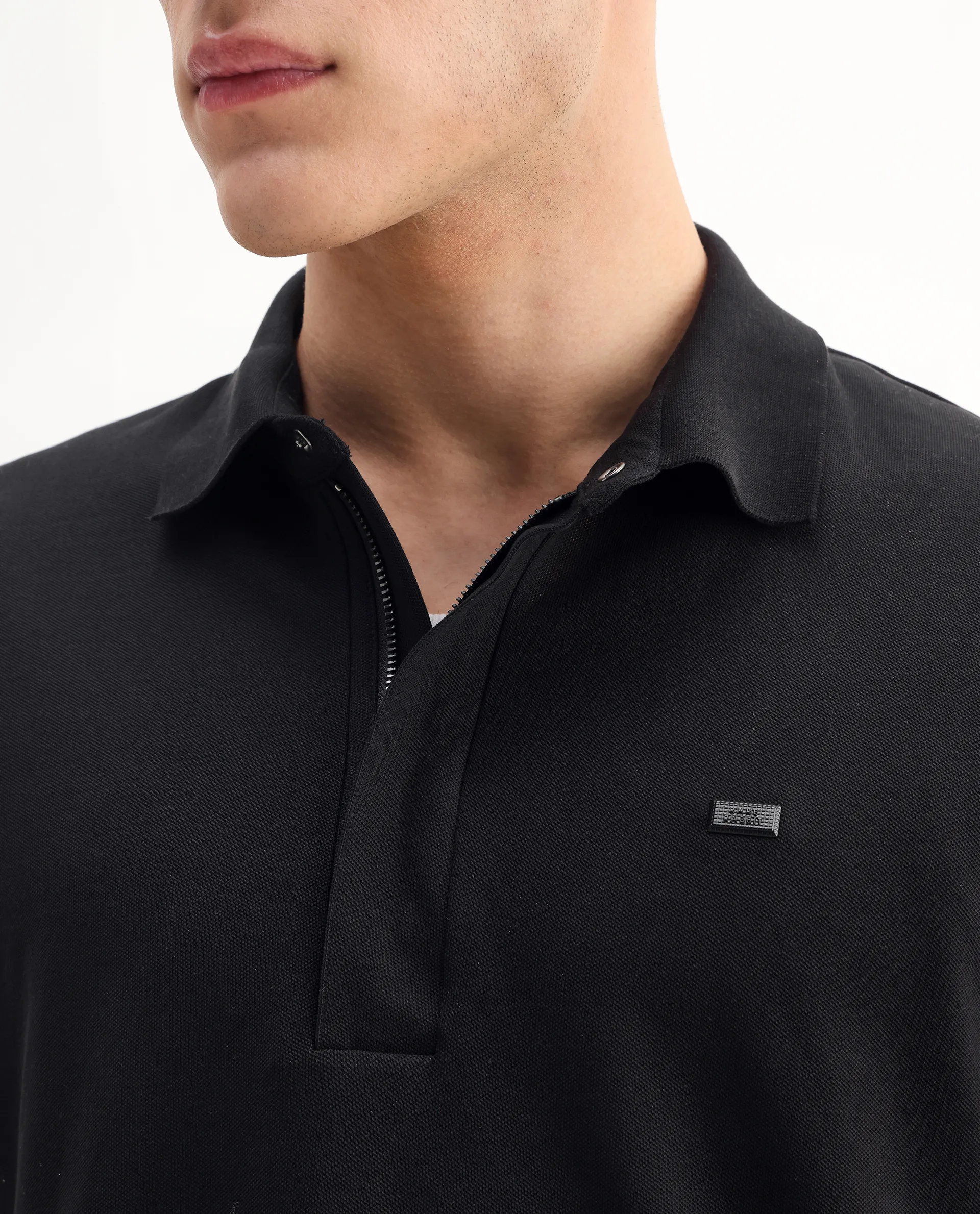 Rare Rabbit Men's Salis-A25 Black Cotton Blend Plain Regular Fit Half Sleeve Polo - Image 3
