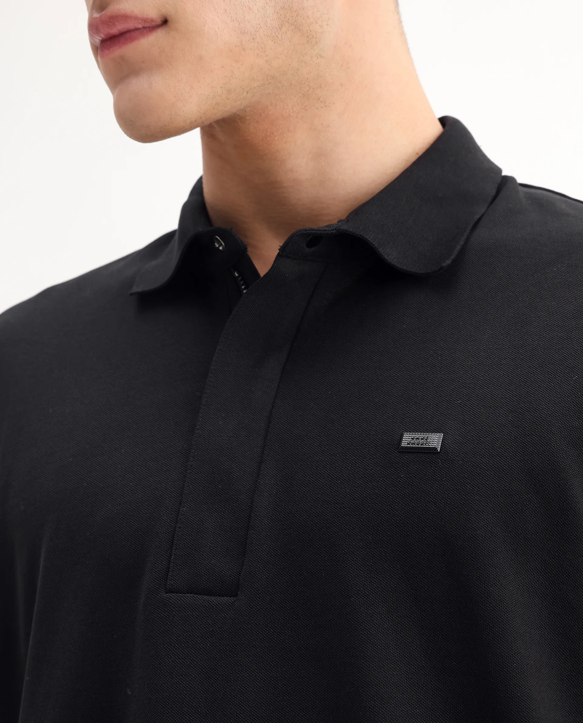 Rare Rabbit Men's Salis-A25 Black Cotton Blend Plain Regular Fit Half Sleeve Polo - Image 7