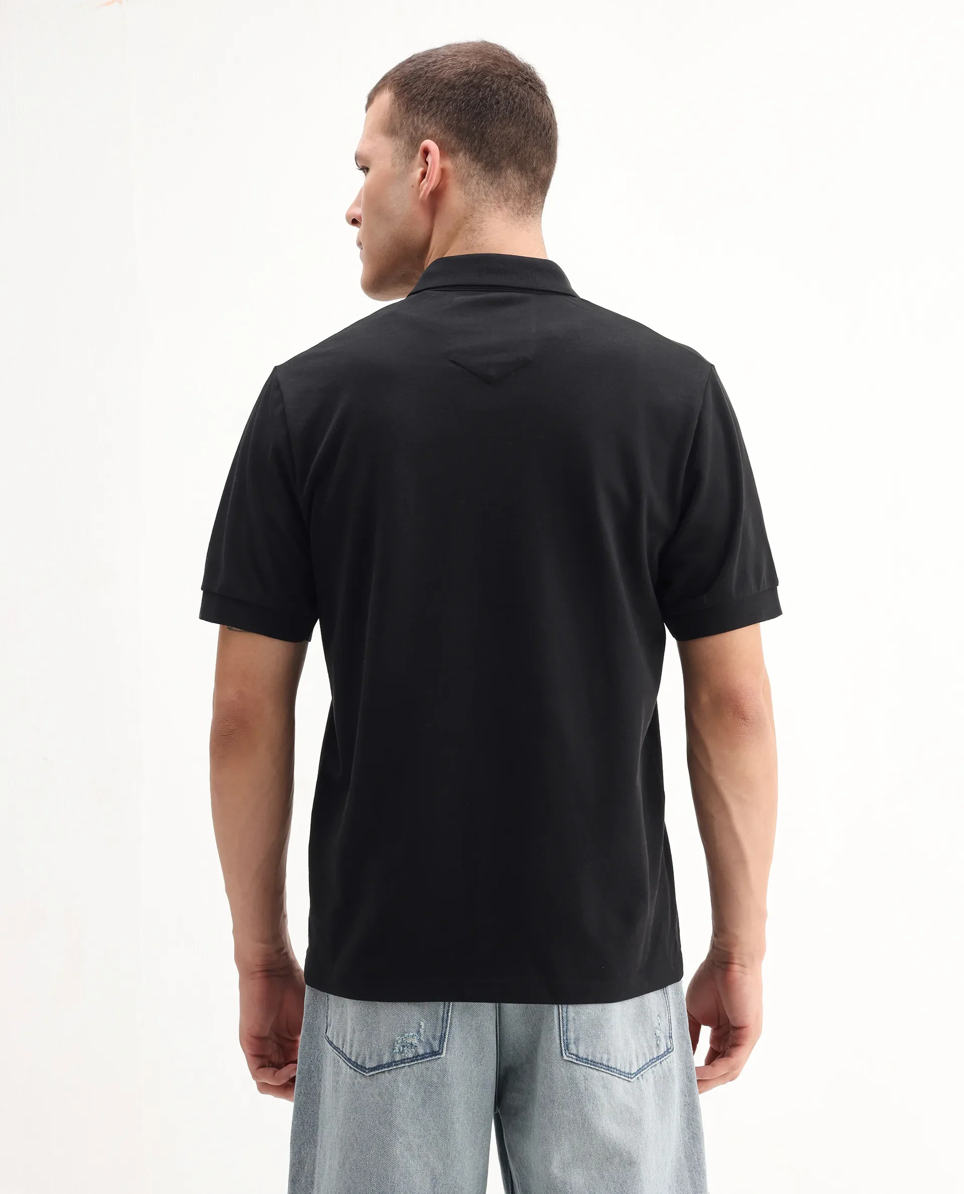 Rare Rabbit Men's Salis-A25 Black Cotton Blend Plain Regular Fit Half Sleeve Polo - Image 8