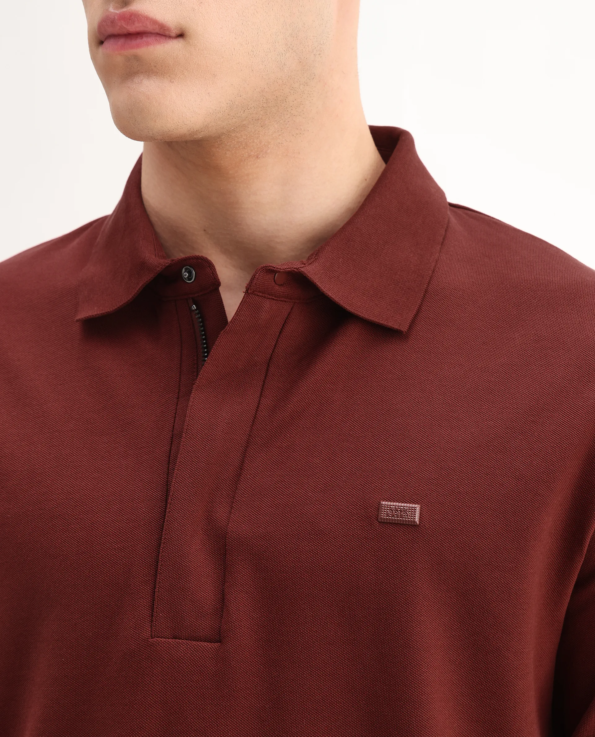 Rare Rabbit Men's Salis-A25 Dark Rust Cotton Blend Fabric Half Sleeve Spread Collar Plain Polo - Image 3