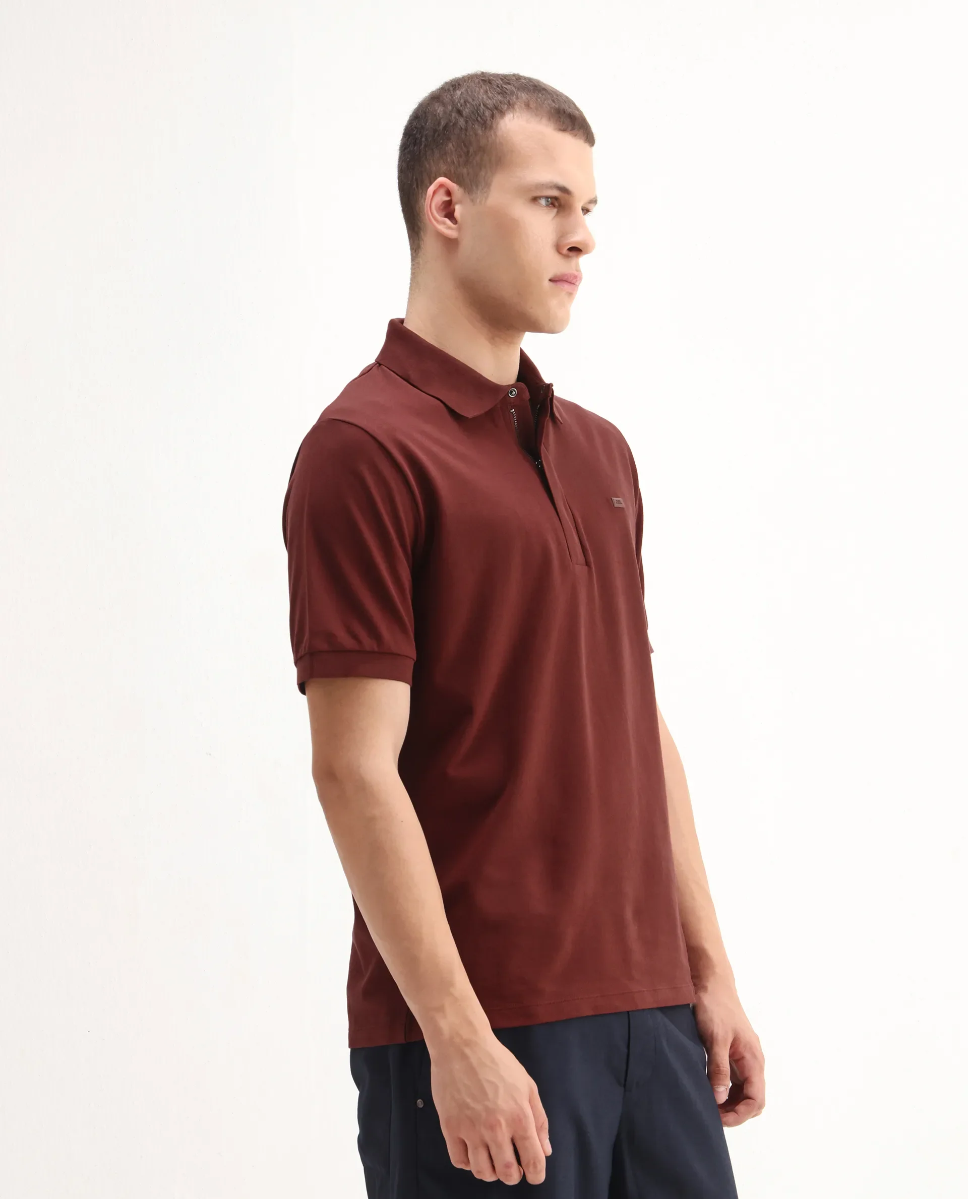 Rare Rabbit Men's Salis-A25 Dark Rust Cotton Blend Fabric Half Sleeve Spread Collar Plain Polo - Image 6