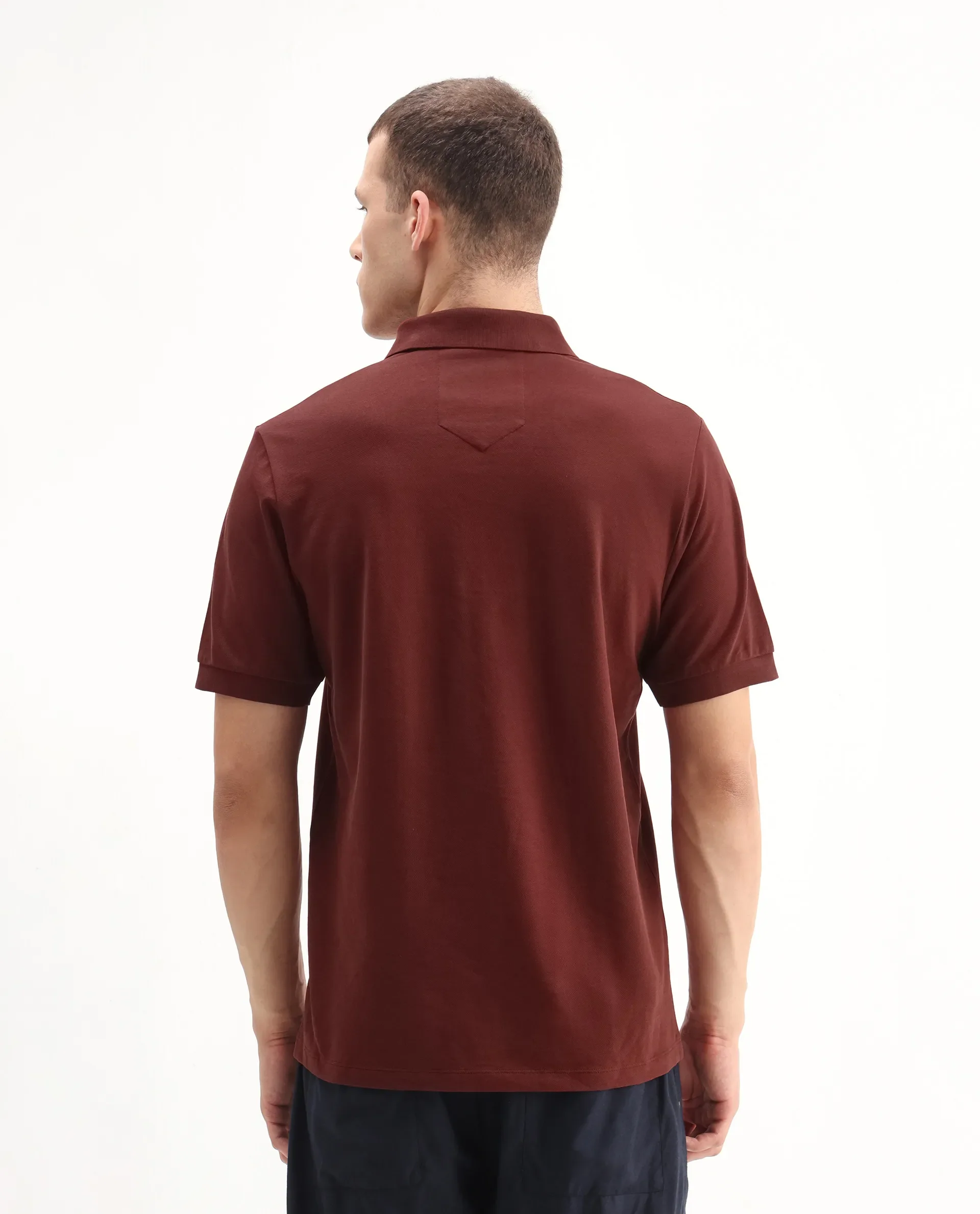 Rare Rabbit Men's Salis-A25 Dark Rust Cotton Blend Fabric Half Sleeve Spread Collar Plain Polo - Image 7