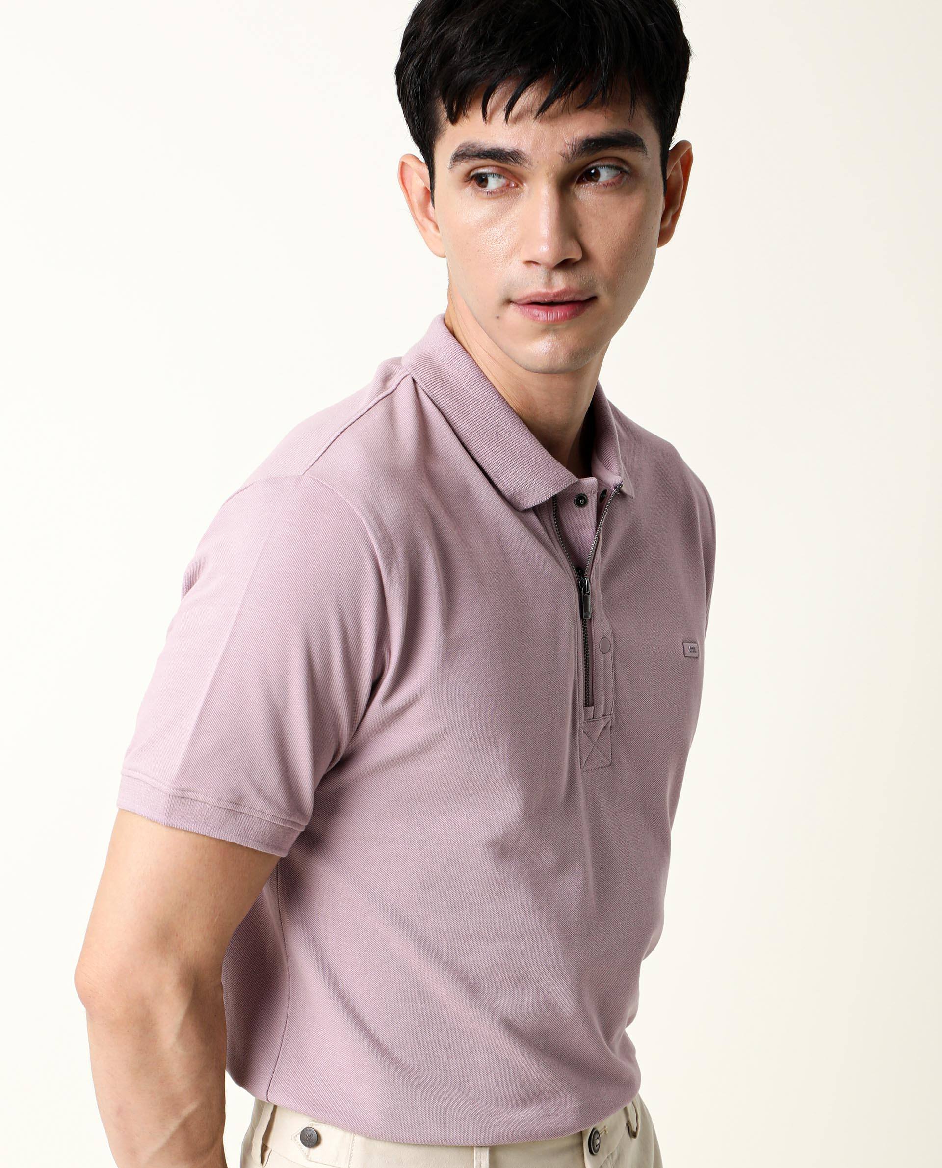 Rare Rabbit Men's Salis Pink Cotton Plain Slim Fit Half Sleeve Polo - Image 4