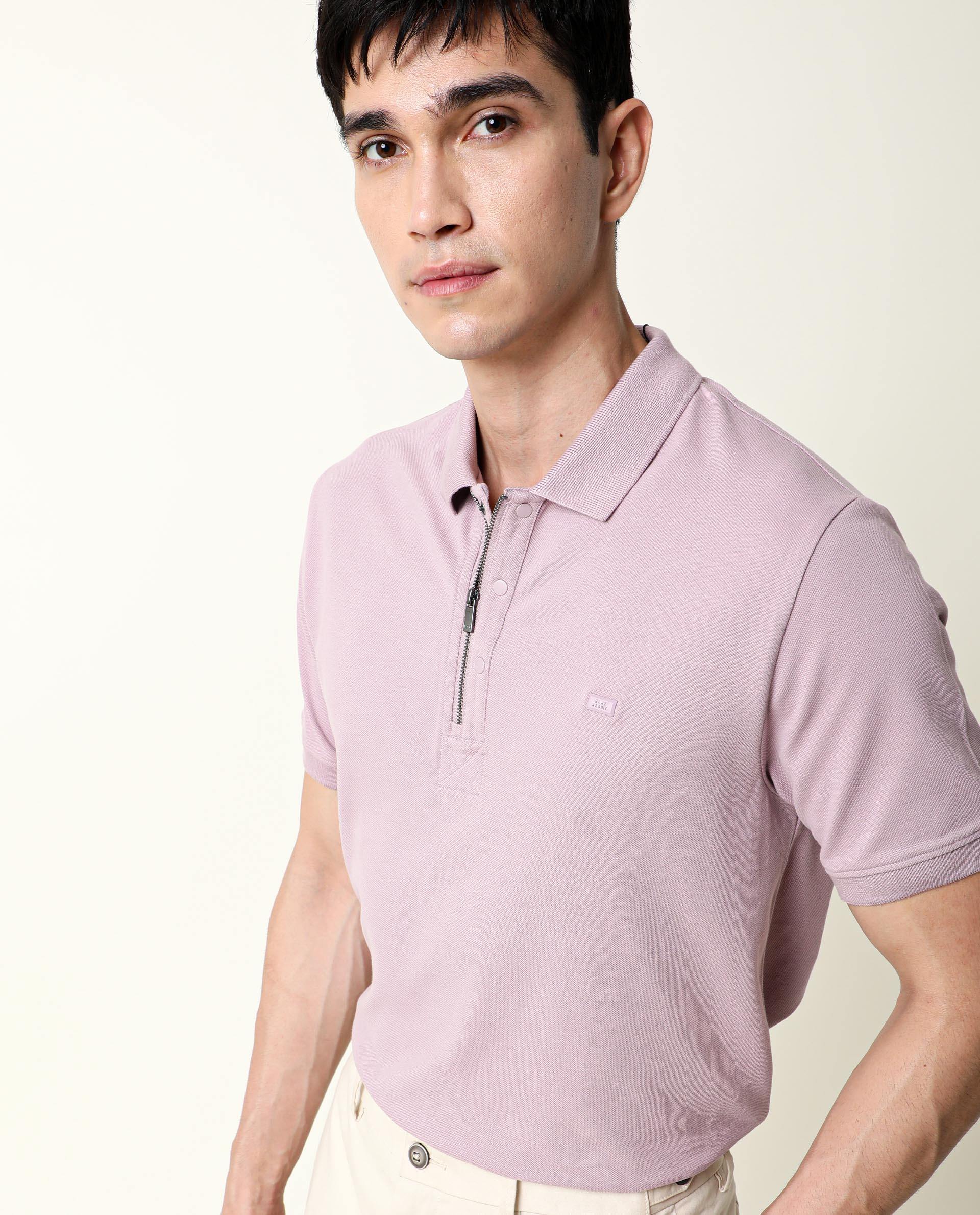 Rare Rabbit Men's Salis Pink Cotton Plain Slim Fit Half Sleeve Polo - Image 5