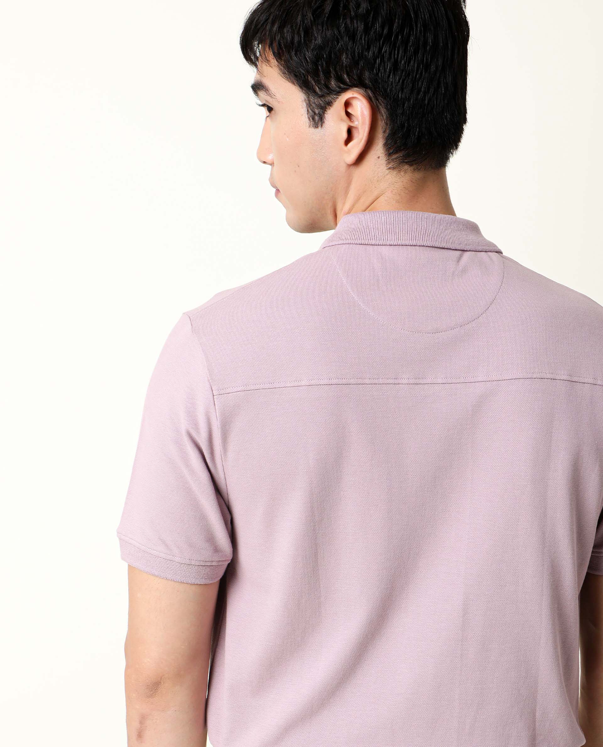Rare Rabbit Men's Salis Pink Cotton Plain Slim Fit Half Sleeve Polo - Image 6
