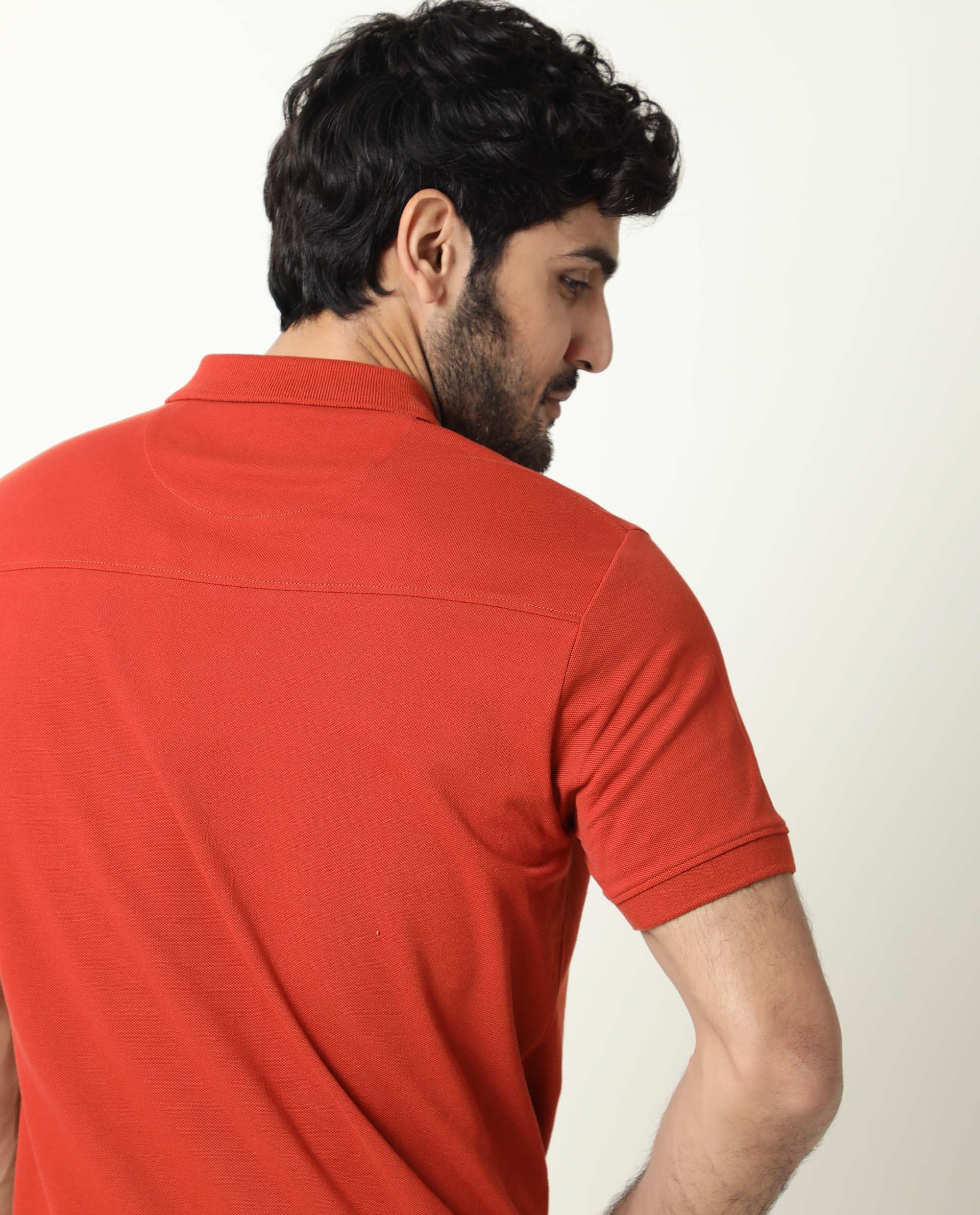 Rare Rabbit Men's Salis Rust Plain Regular Fit Half Sleeve Polo - Image 10