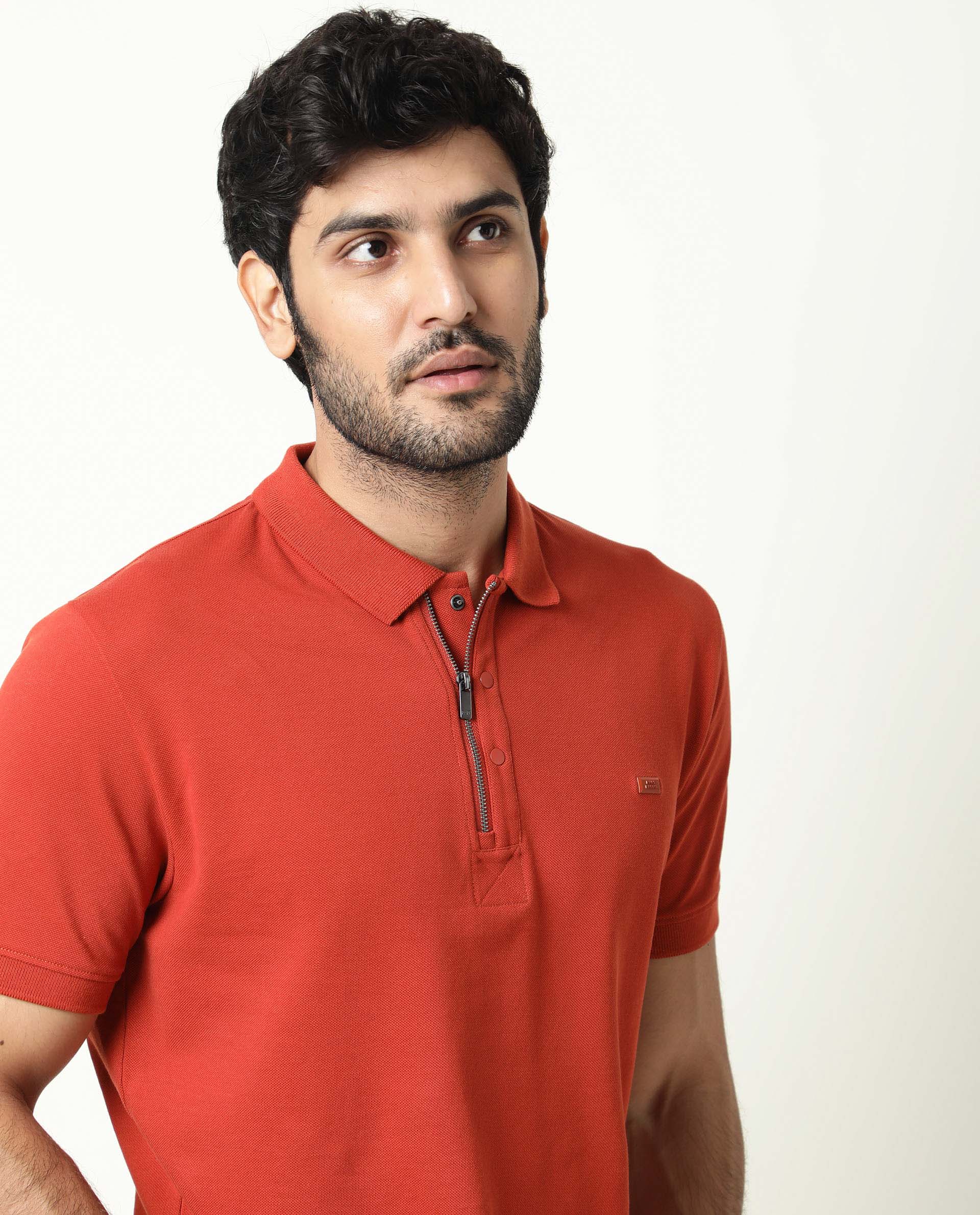Rare Rabbit Men's Salis Rust Plain Regular Fit Half Sleeve Polo - Image 11