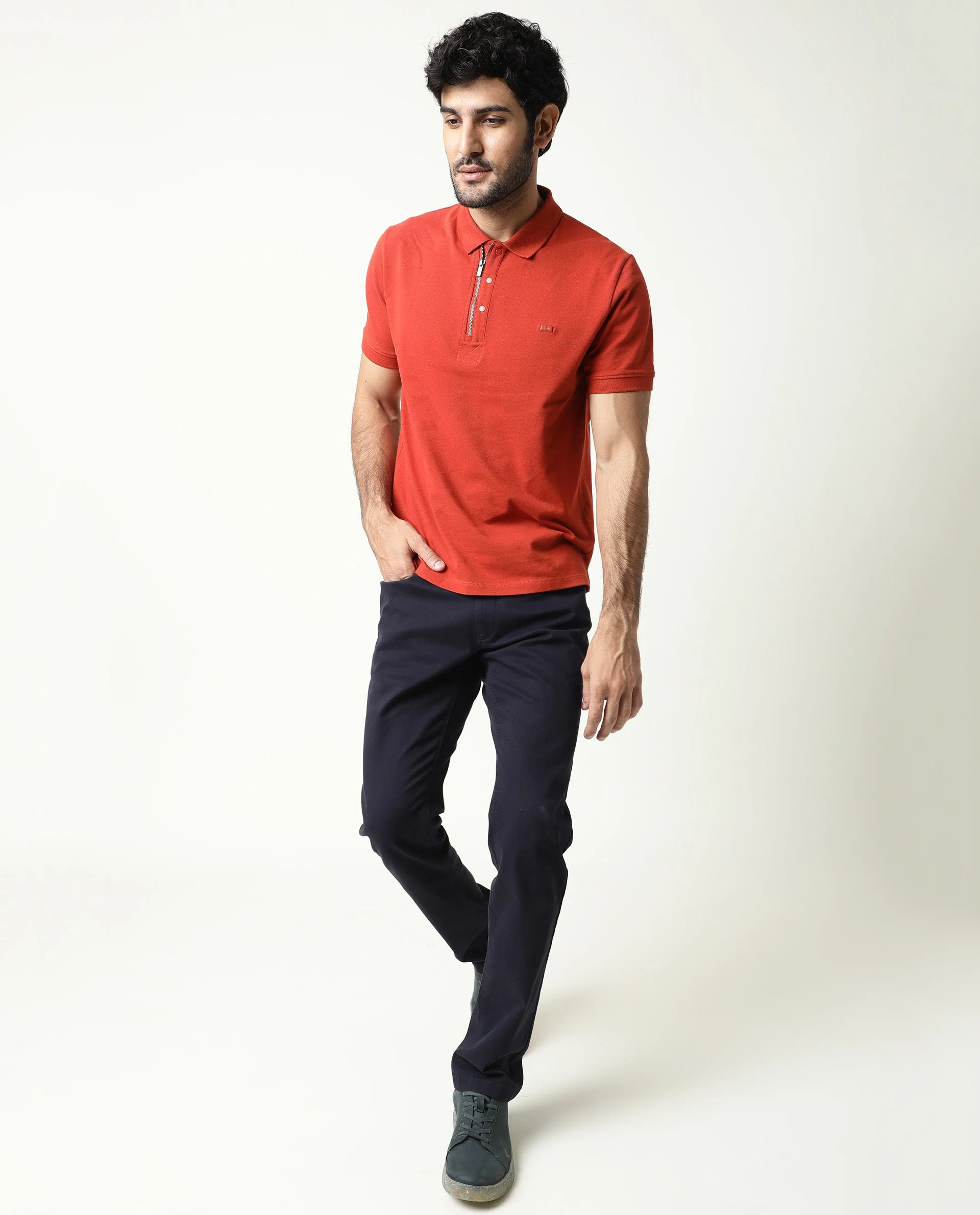 Rare Rabbit Men's Salis Rust Plain Regular Fit Half Sleeve Polo - Image 5