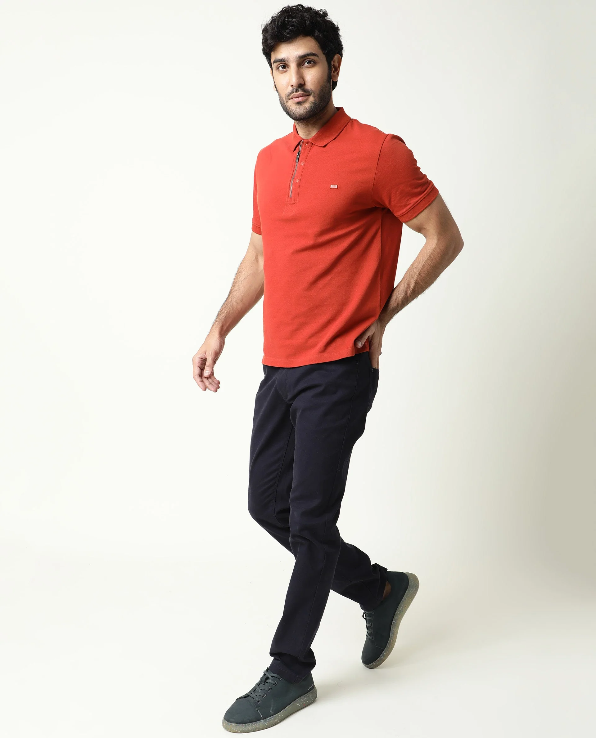 Rare Rabbit Men's Salis Rust Plain Regular Fit Half Sleeve Polo - Image 7