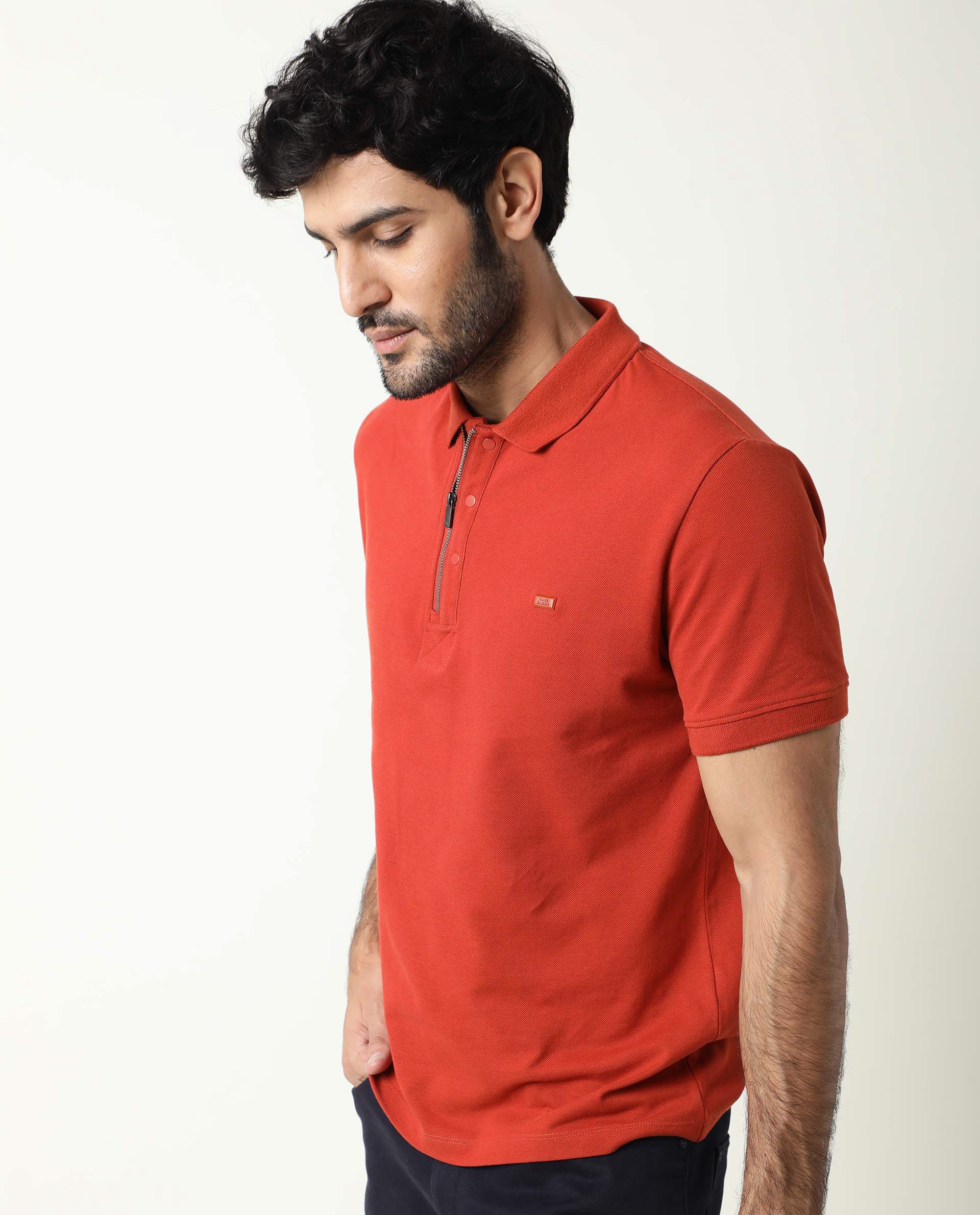 Rare Rabbit Men's Salis Rust Plain Regular Fit Half Sleeve Polo - Image 8