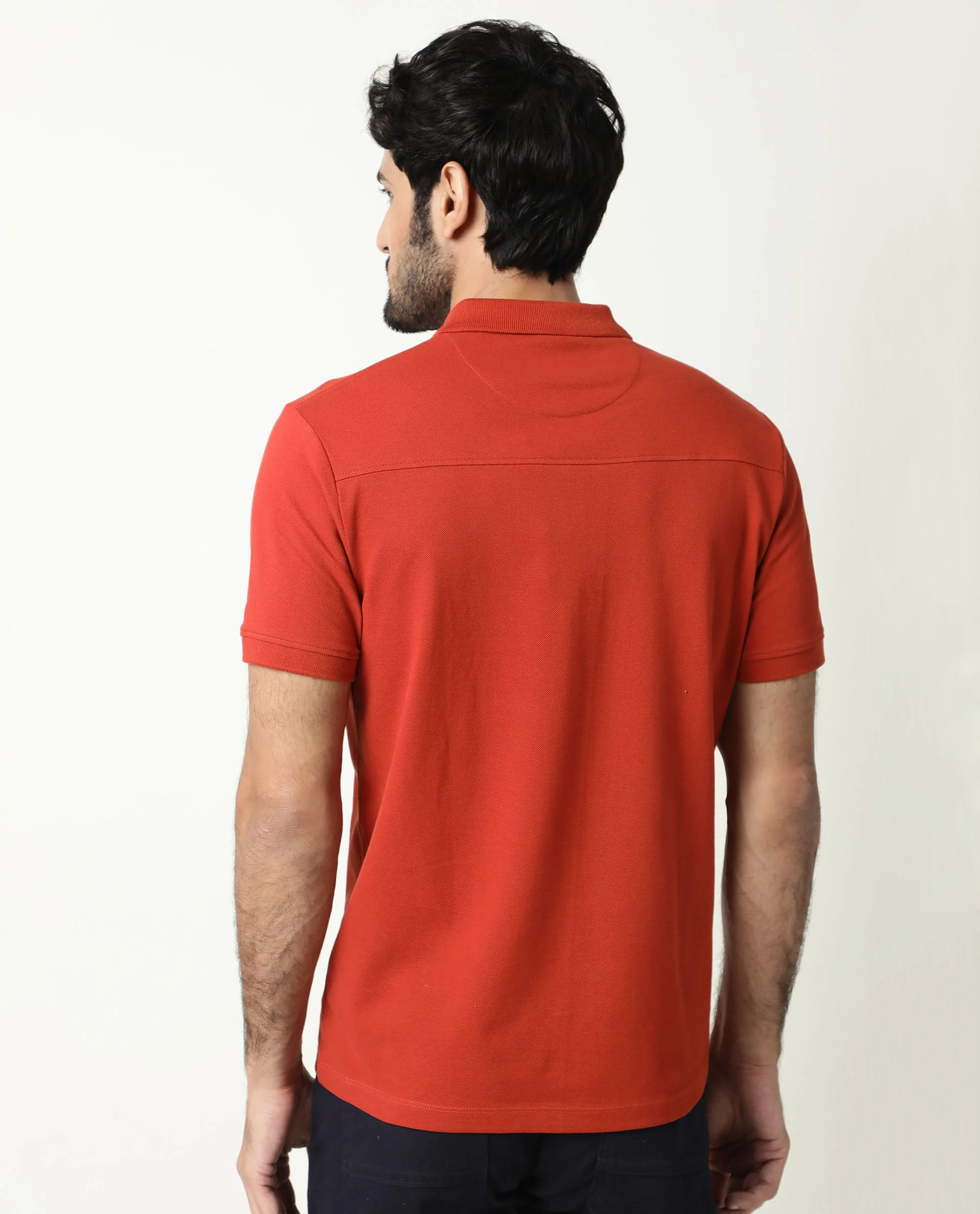 Rare Rabbit Men's Salis Rust Plain Regular Fit Half Sleeve Polo - Image 9