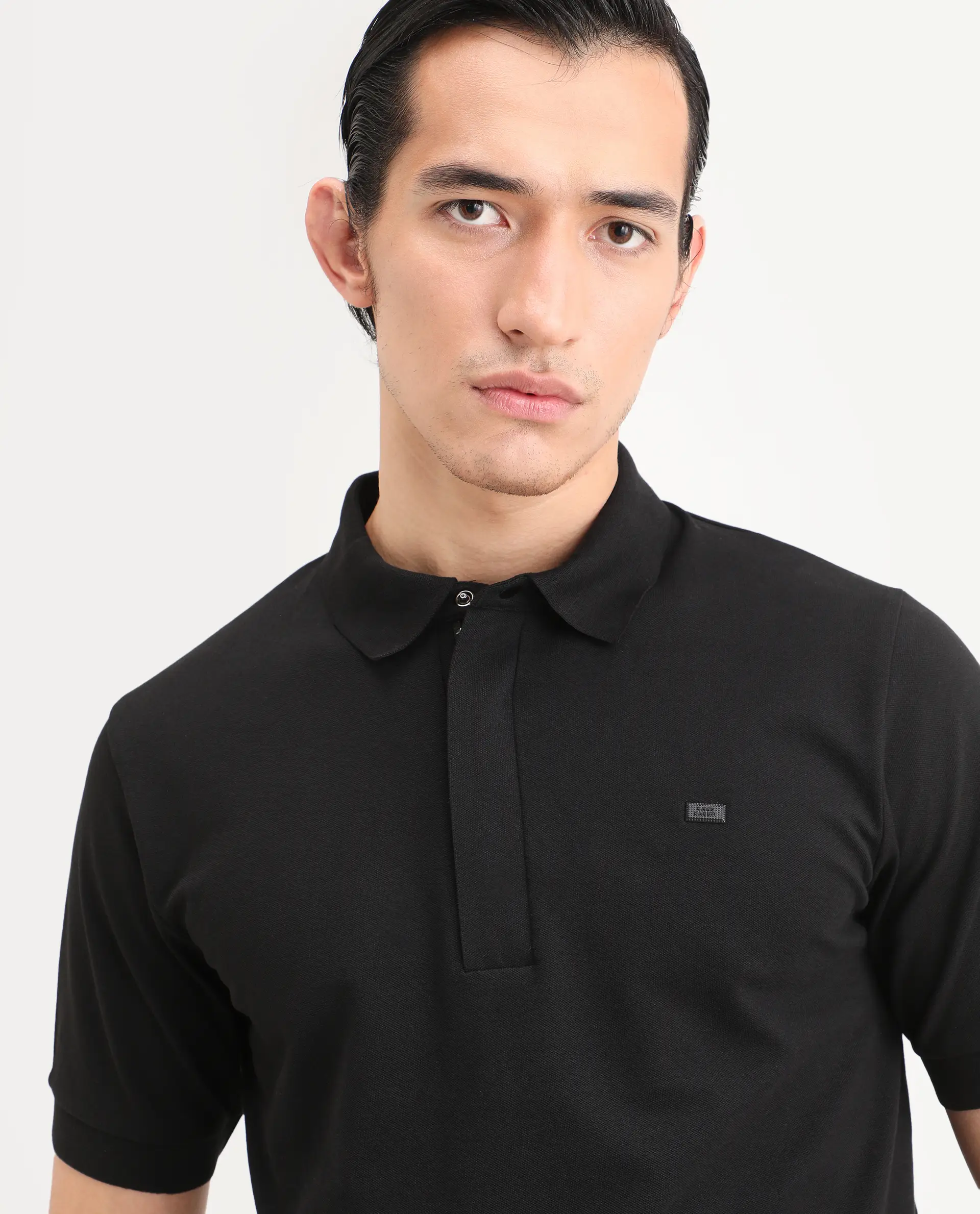 Rare Rabbit Men's Salis-S26 Black Cotton Blend Fabric Half Sleeve Spread Collar Regular Fit Plain Polo - Image 6