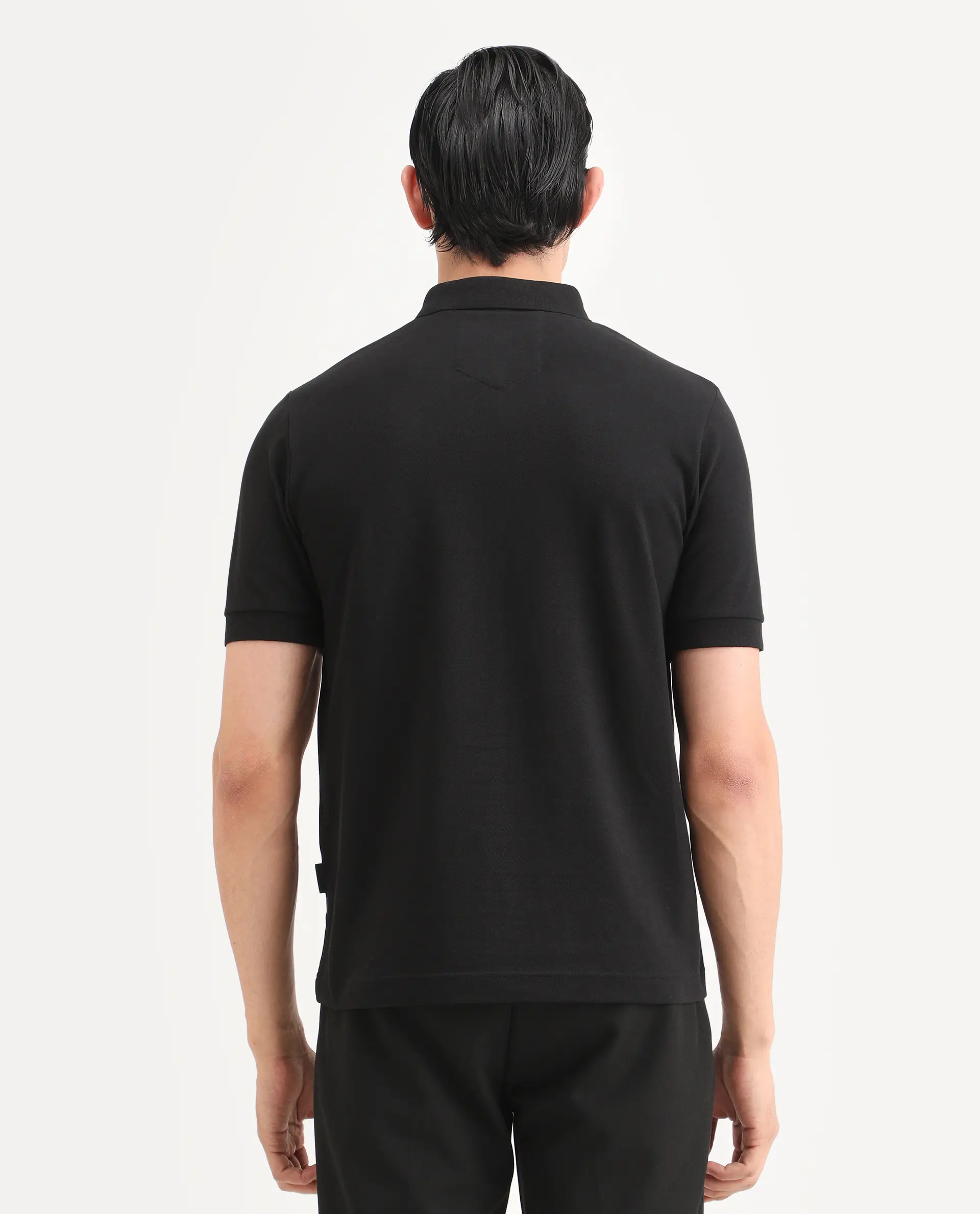 Rare Rabbit Men's Salis-S26 Black Cotton Blend Fabric Half Sleeve Spread Collar Regular Fit Plain Polo - Image 8