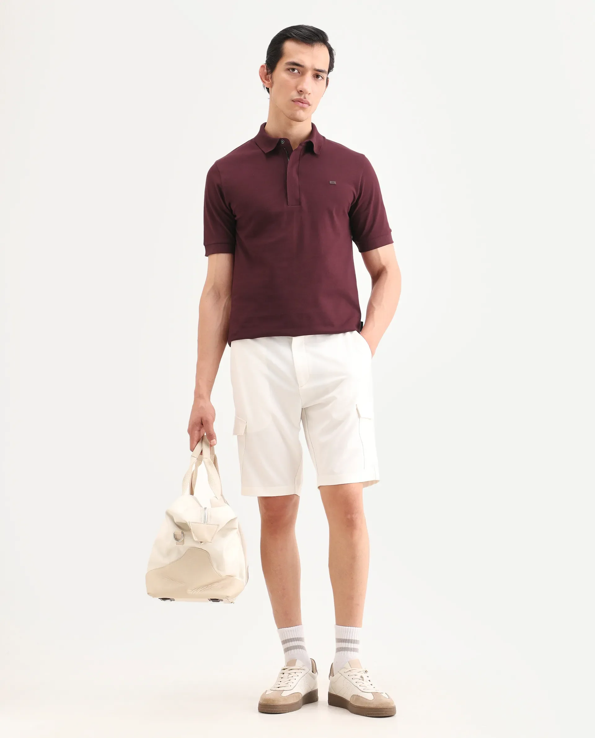 Rare Rabbit Men's Salis-S26 Dark Red Cotton Blend Fabric Half Sleeve Spread Collar Regular Fit Plain Polo - Image 2