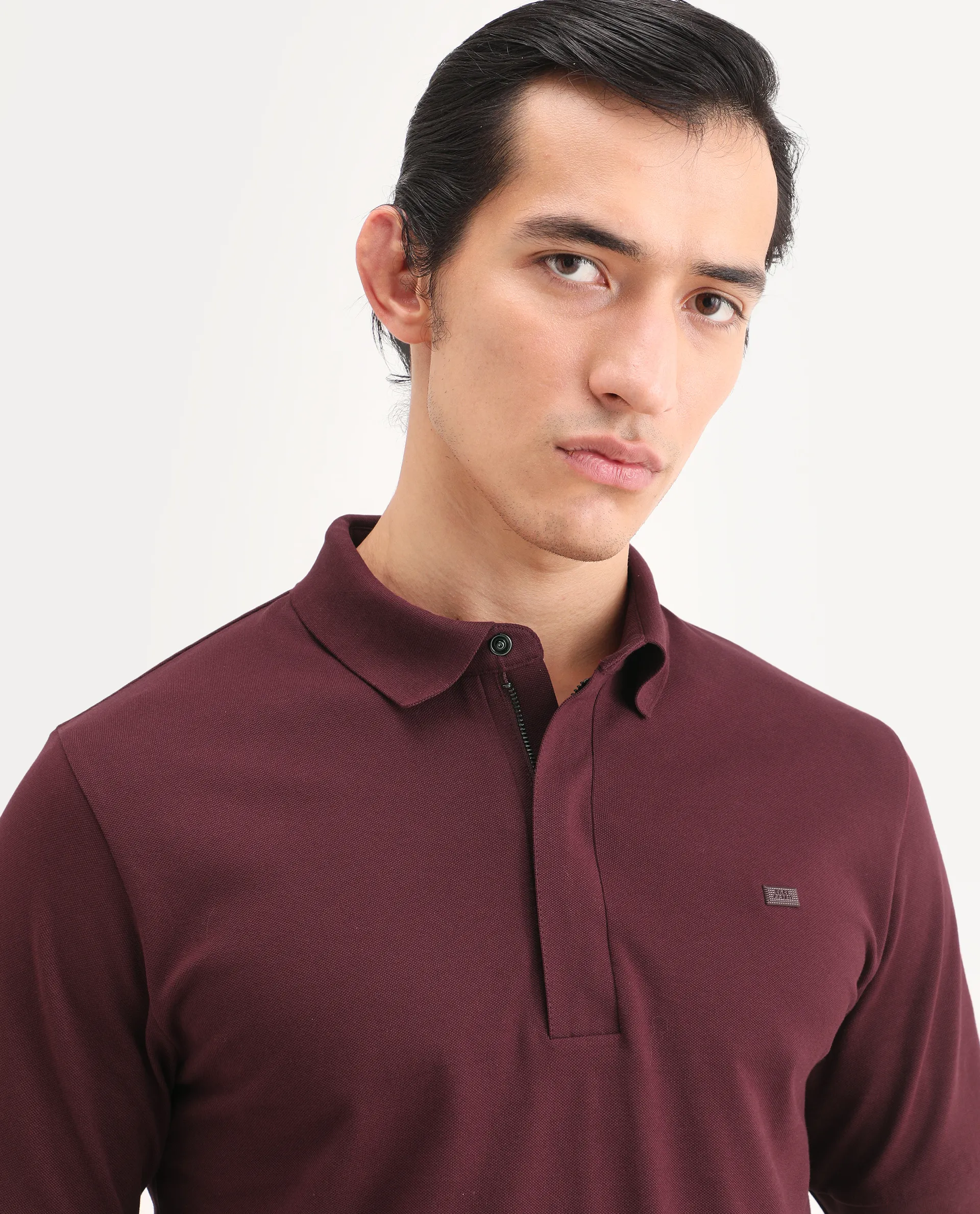 Rare Rabbit Men's Salis-S26 Dark Red Cotton Blend Fabric Half Sleeve Spread Collar Regular Fit Plain Polo - Image 4