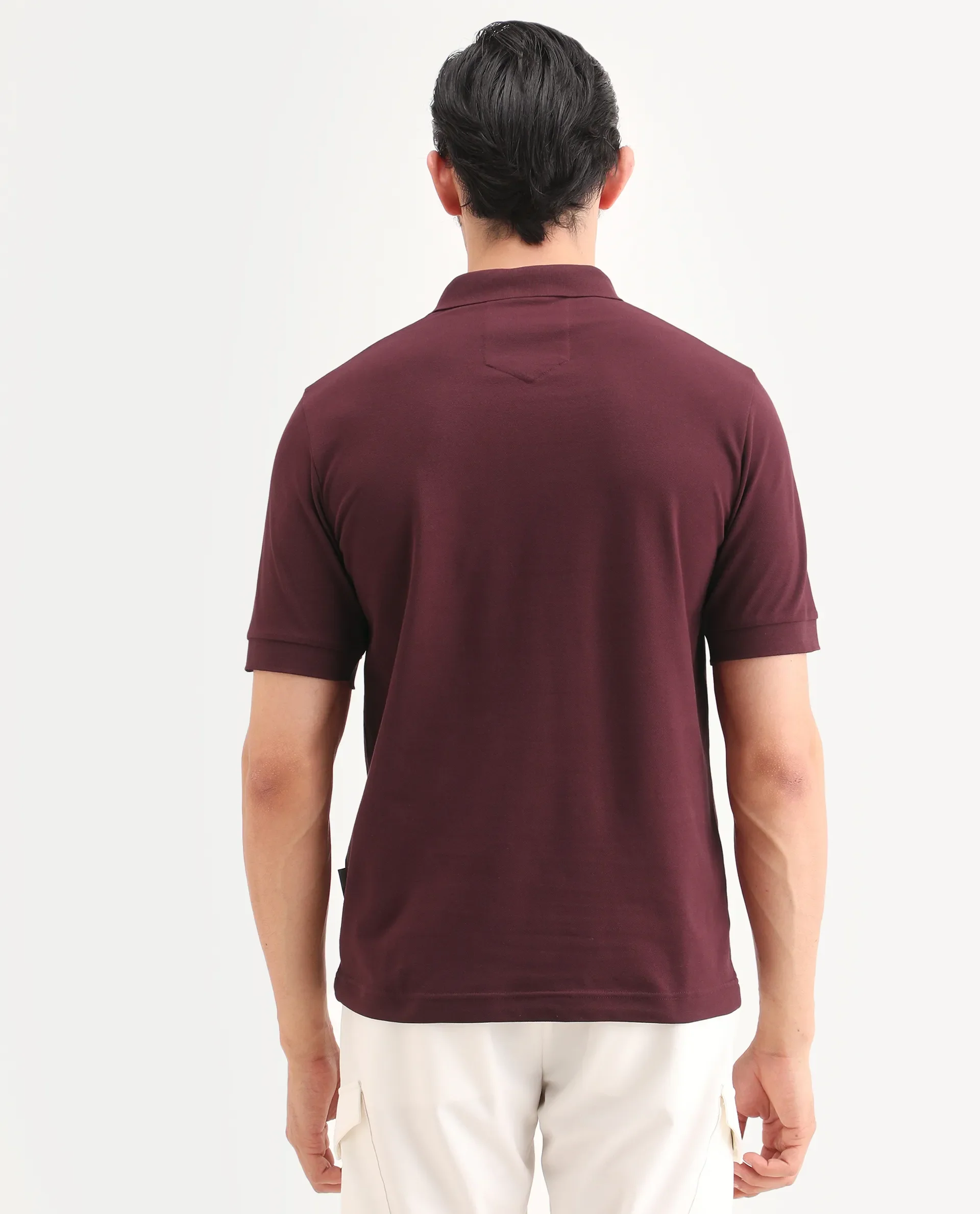 Rare Rabbit Men's Salis-S26 Dark Red Cotton Blend Fabric Half Sleeve Spread Collar Regular Fit Plain Polo - Image 7