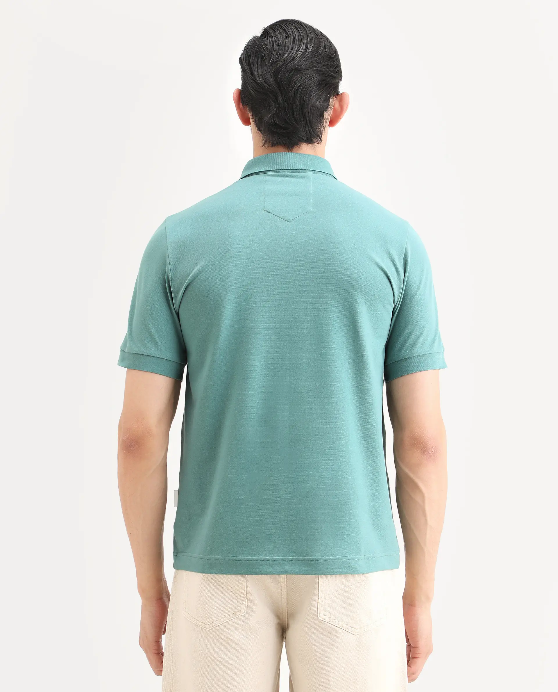 Rare Rabbit Men's Salis-S26 Dusky Green Cotton Blend Fabric Half Sleeve Spread Collar Regular Fit Plain Polo - Image 7
