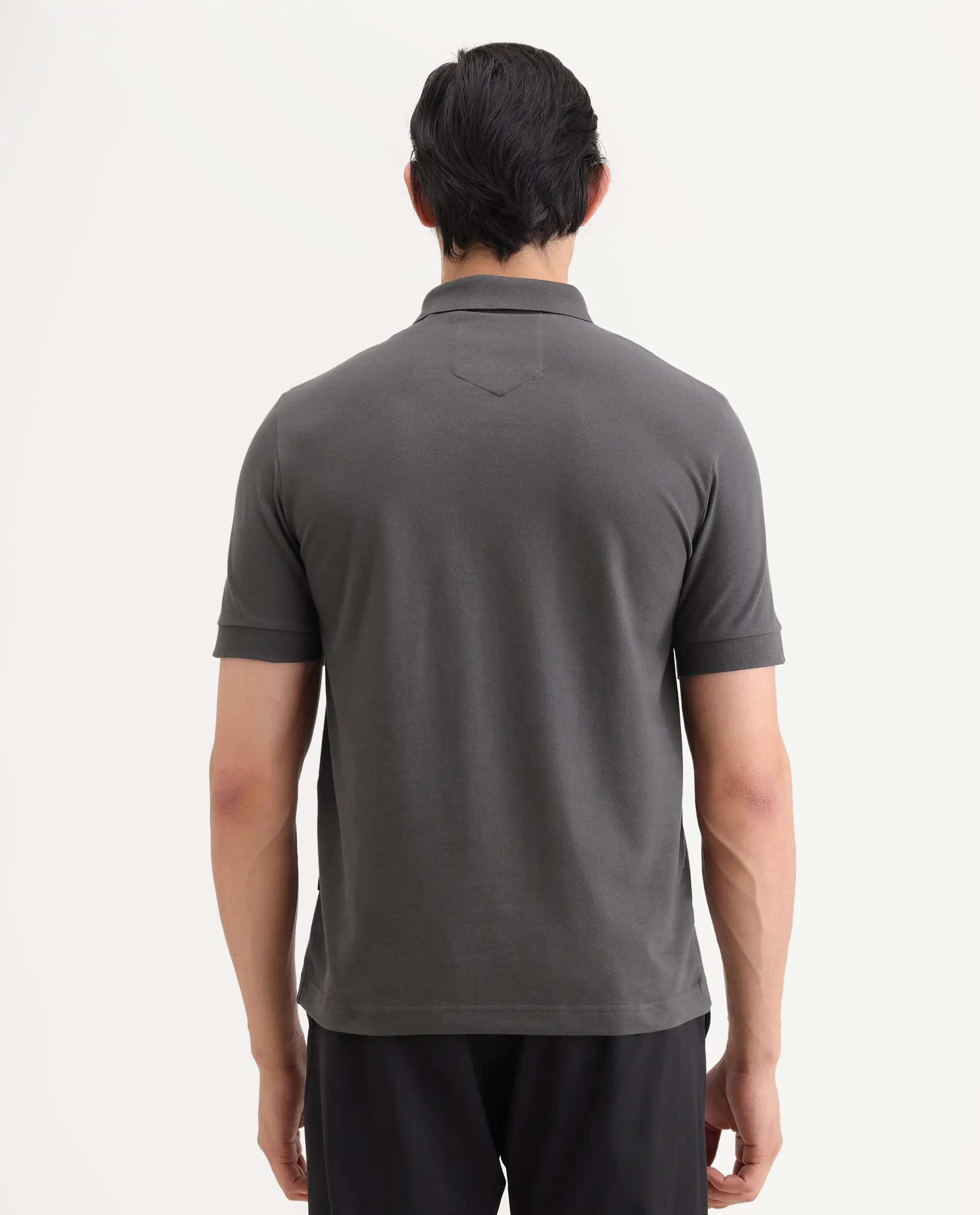 Rare Rabbit Men's Salis-S26 Grey Cotton Blend Fabric Half Sleeve Spread Collar Regular Fit Plain Polo - Image 7