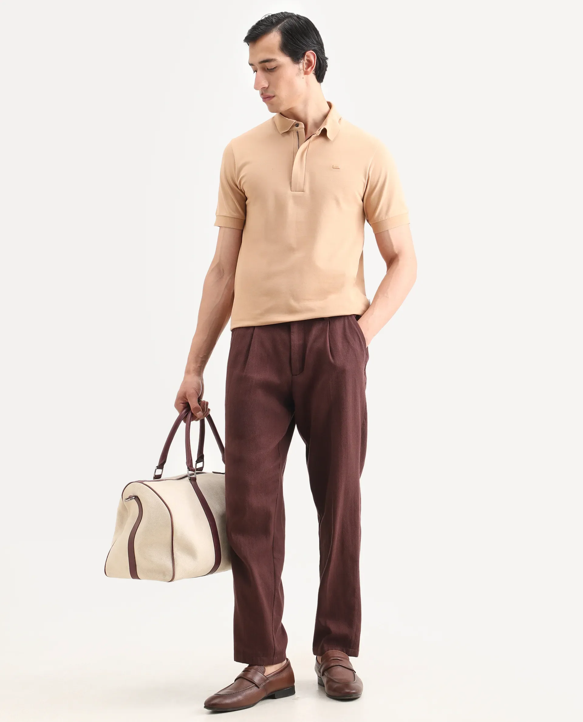 Rare Rabbit Men's Salis-S26 Light Yellow Cotton Blend Fabric Half Sleeve Spread Collar Regular Fit Plain Polo - Image 2