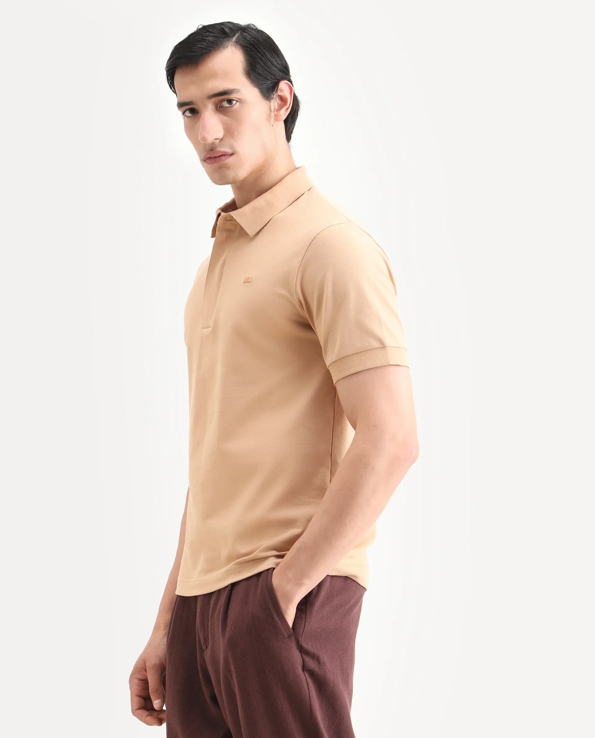 Rare Rabbit Men's Salis-S26 Light Yellow Cotton Blend Fabric Half Sleeve Spread Collar Regular Fit Plain Polo - Image 5