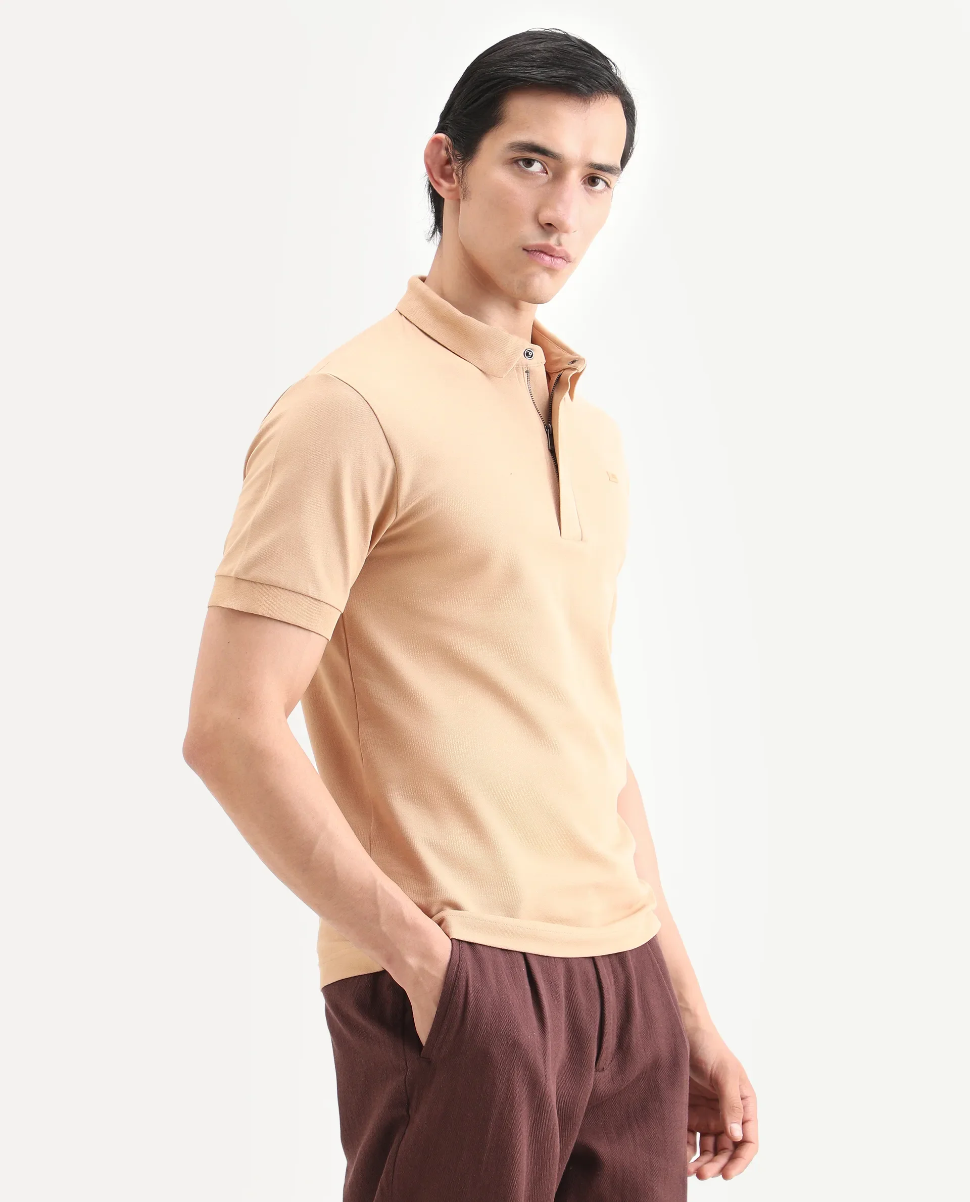 Rare Rabbit Men's Salis-S26 Light Yellow Cotton Blend Fabric Half Sleeve Spread Collar Regular Fit Plain Polo - Image 6