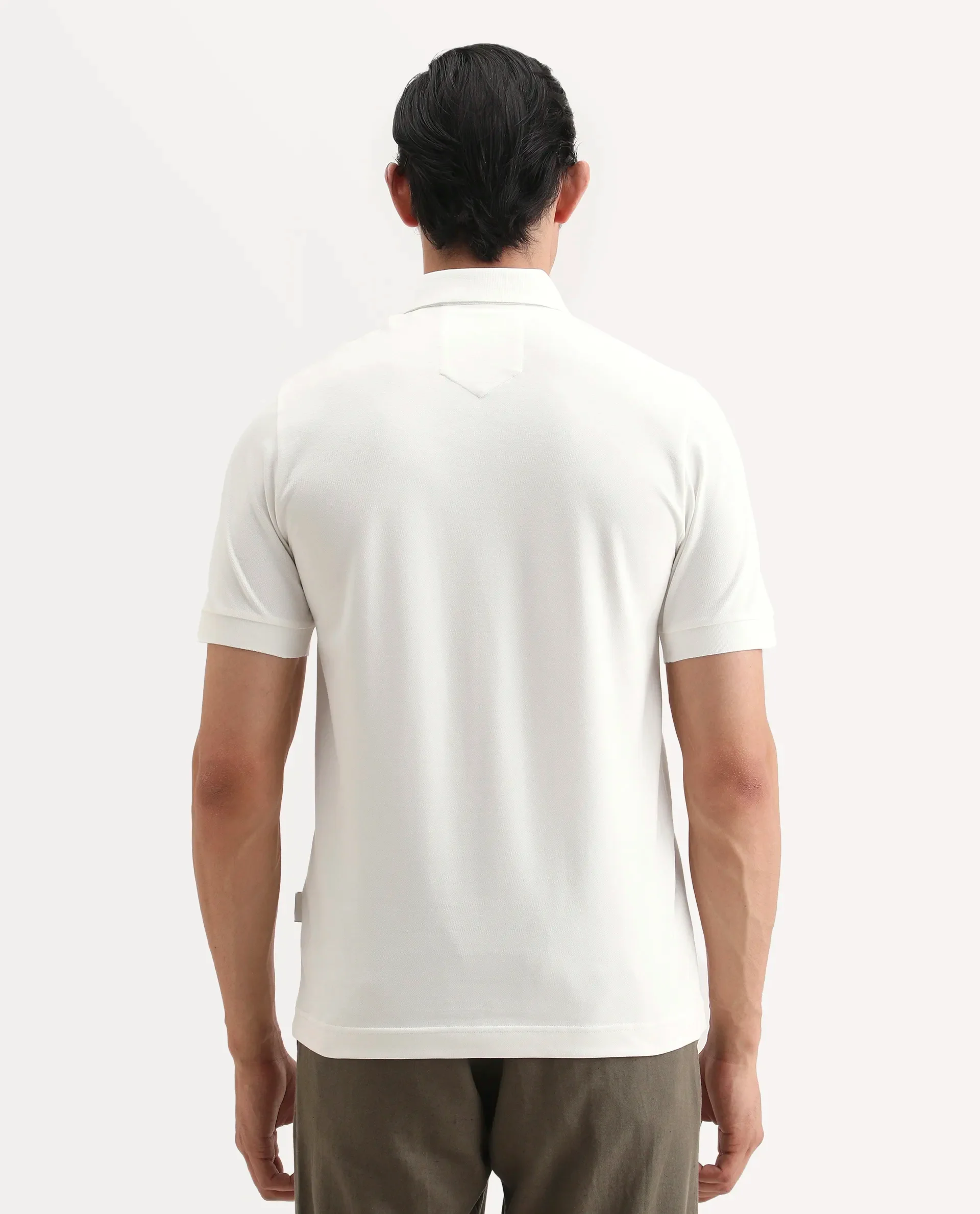 Rare Rabbit Men's Salis-S26 White Cotton Blend Fabric Half Sleeve Spread Collar Regular Fit Plain Polo - Image 7