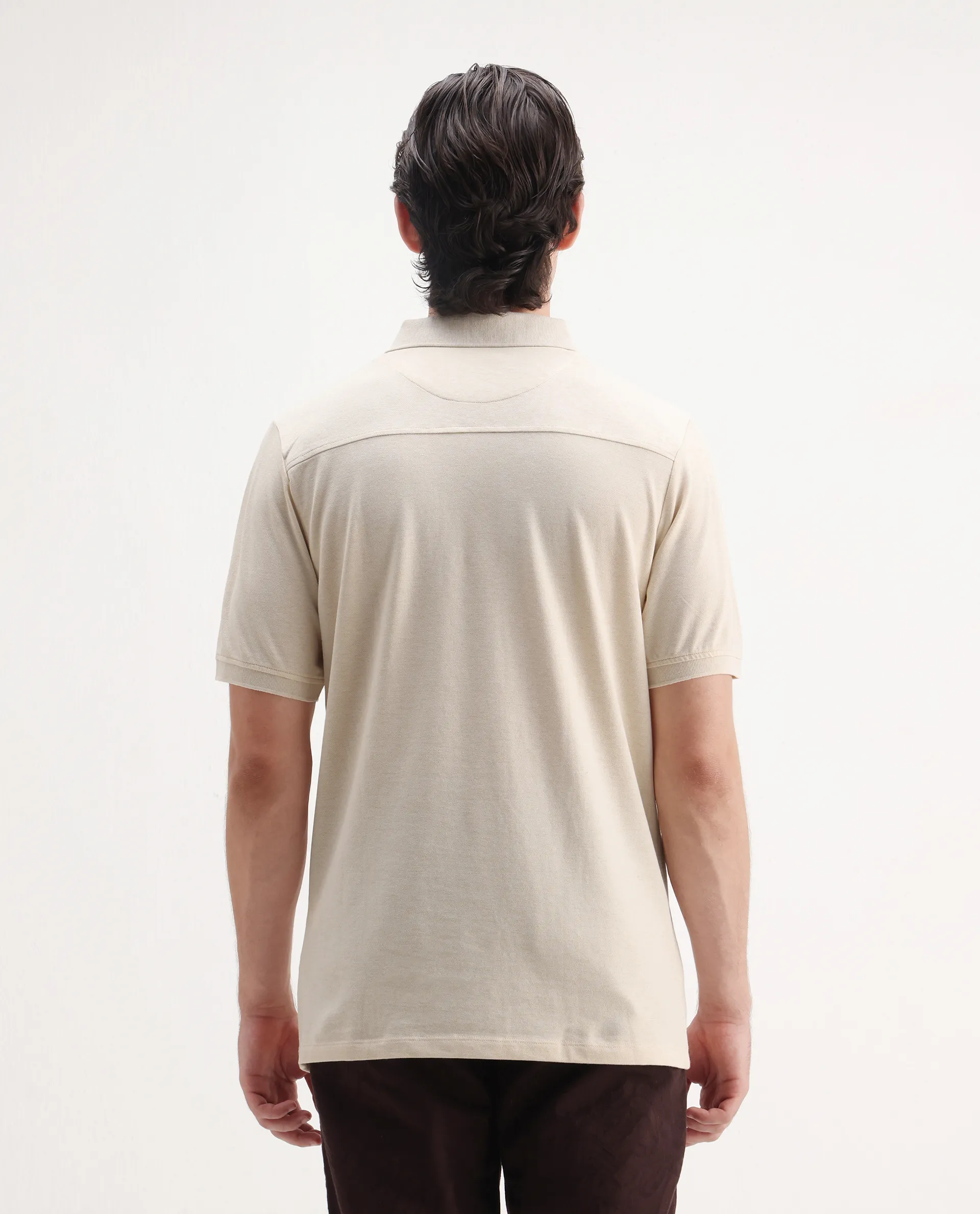 Rare Rabbit Men's Salis Mel Beige Cotton Blend Plain Regular Fit Half Sleeve Polo - Image 5