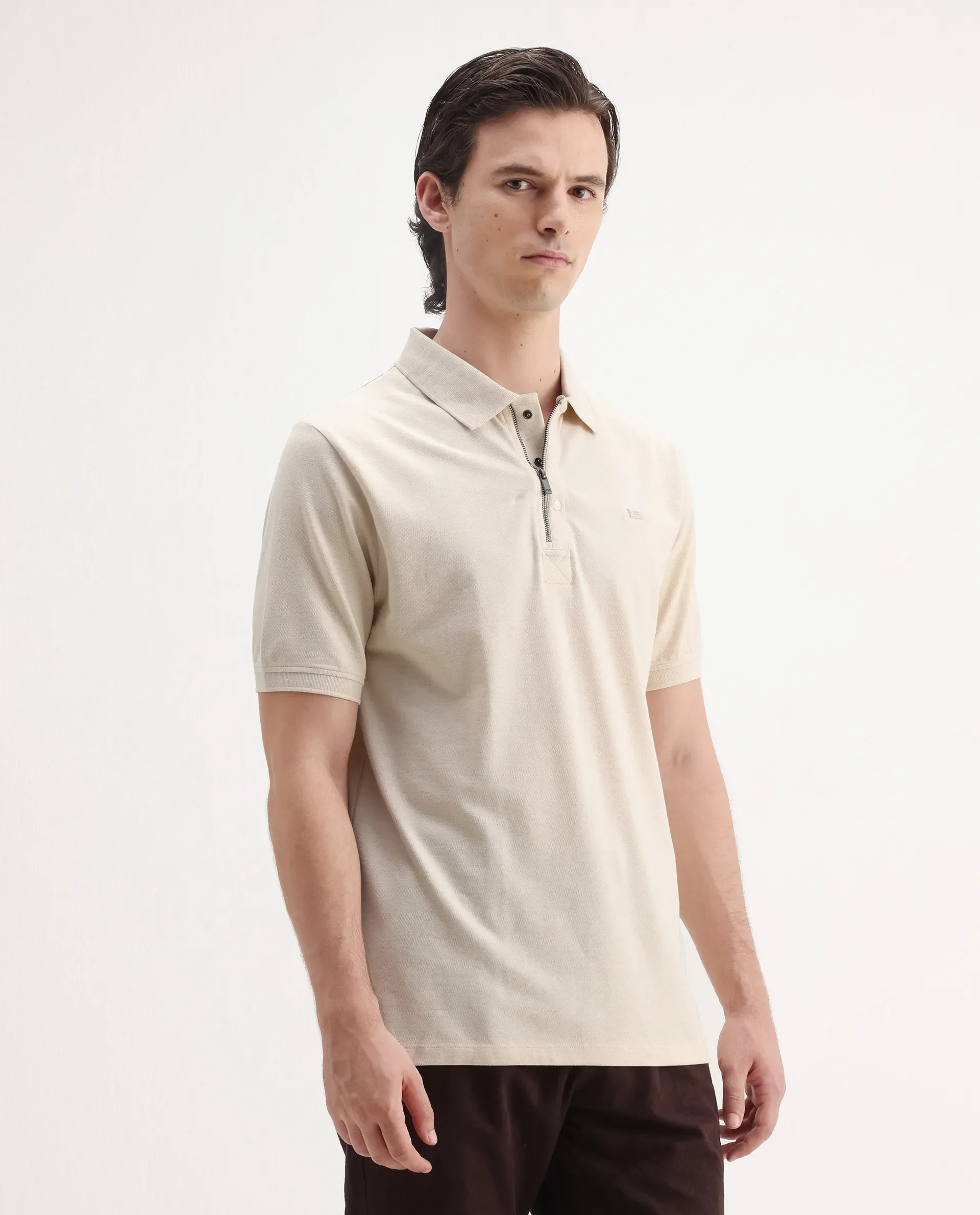 Rare Rabbit Men's Salis Mel Beige Cotton Blend Plain Regular Fit Half Sleeve Polo - Image 7