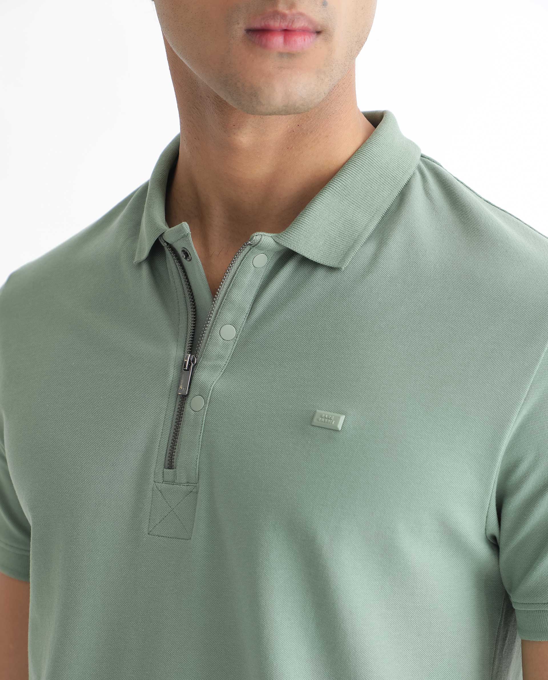 Rare Rabbit Men's Saliso Light Green Cotton Plain Regular Fit Half Sleeve Polo - Image 2
