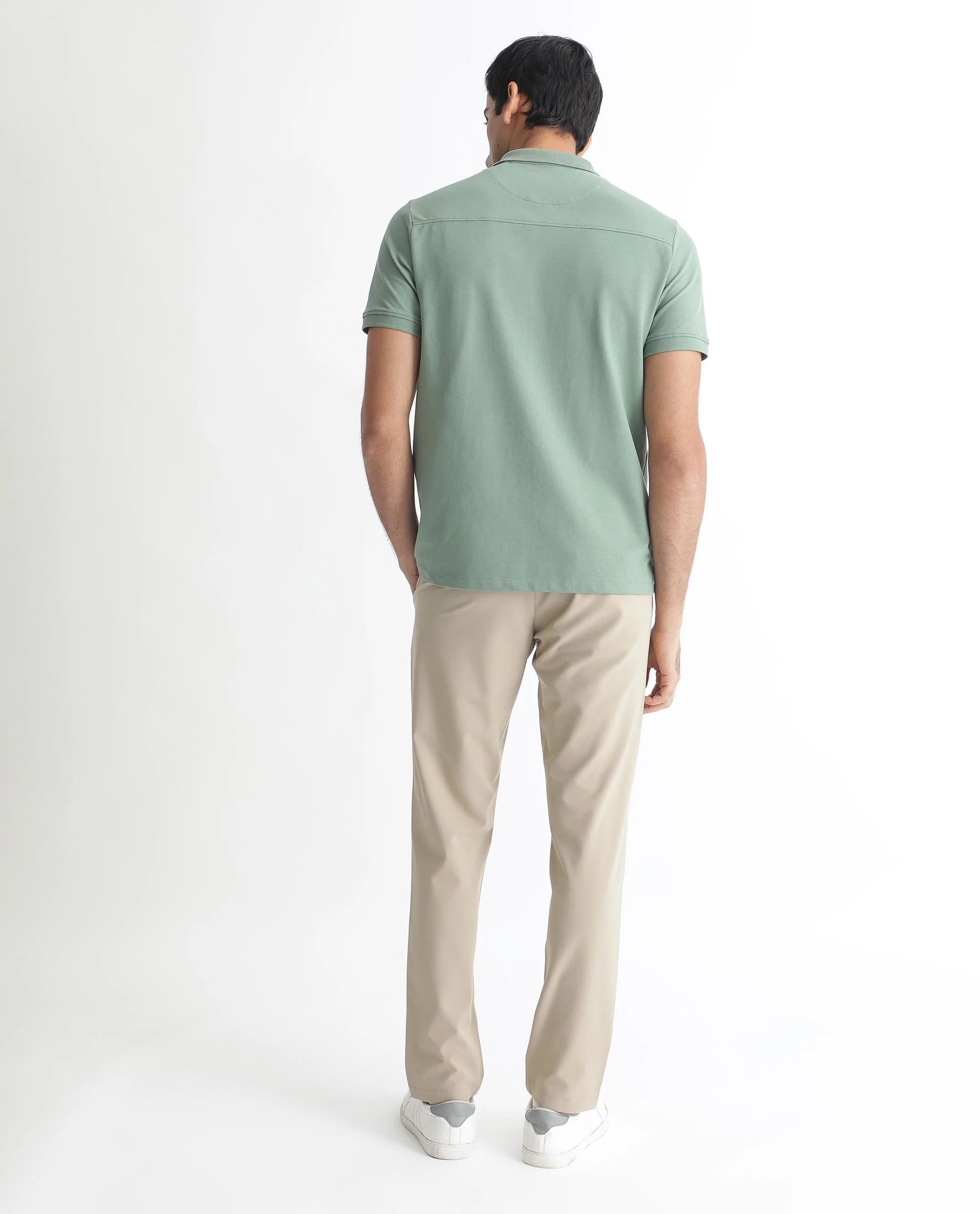 Rare Rabbit Men's Saliso Light Green Cotton Plain Regular Fit Half Sleeve Polo - Image 5
