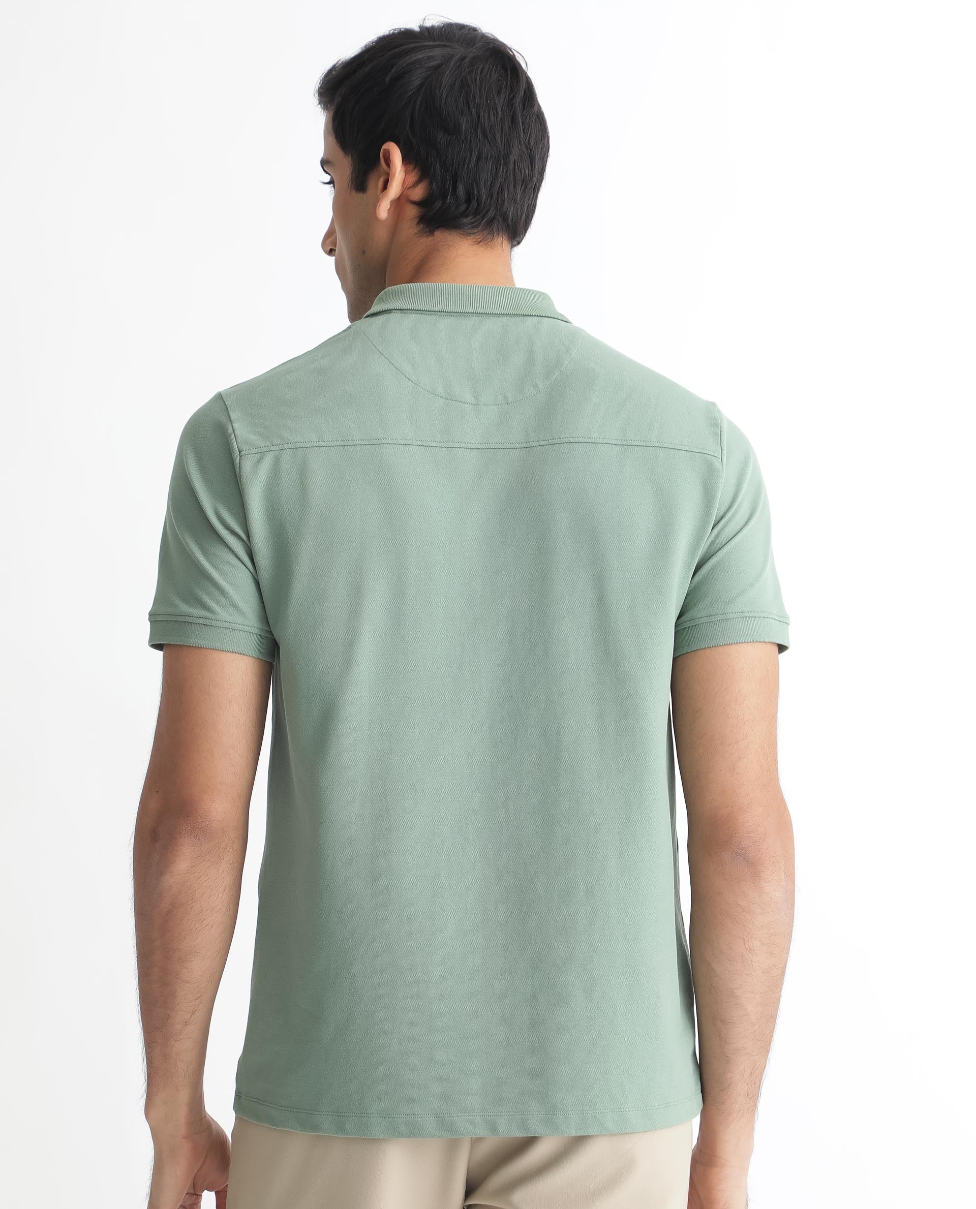 Rare Rabbit Men's Saliso Light Green Cotton Plain Regular Fit Half Sleeve Polo - Image 6