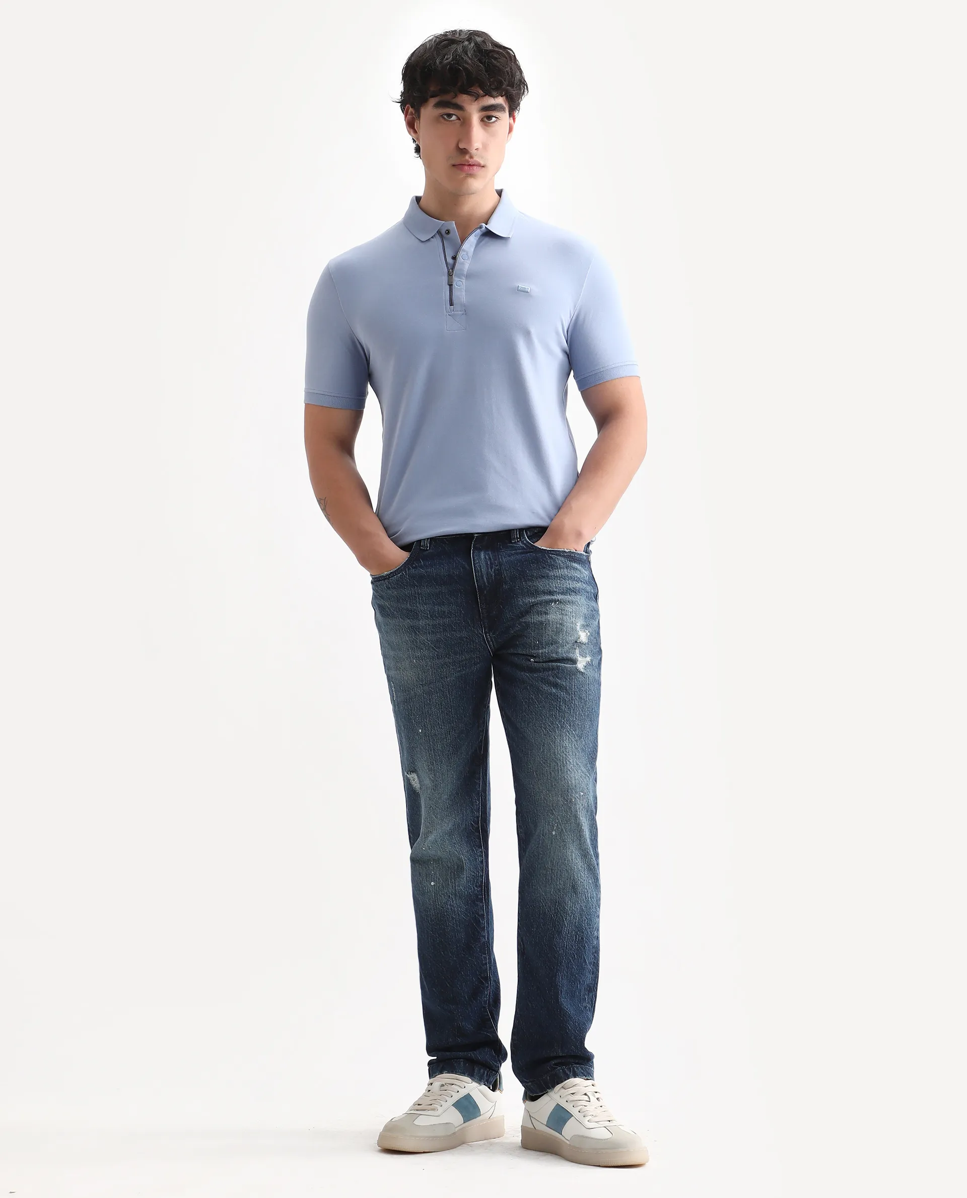 Rare Rabbit Men's Saliso Light Purple Cotton Plain Regular Fit Half Sleeve Polo - Image 2