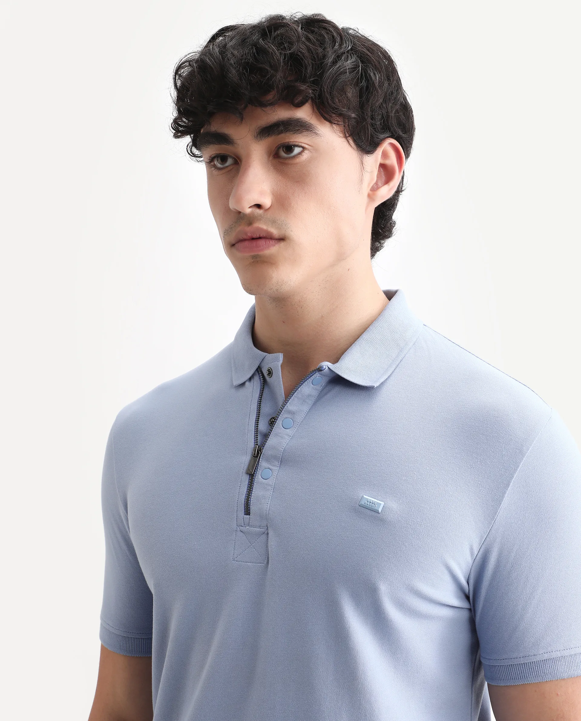 Rare Rabbit Men's Saliso Light Purple Cotton Plain Regular Fit Half Sleeve Polo - Image 3
