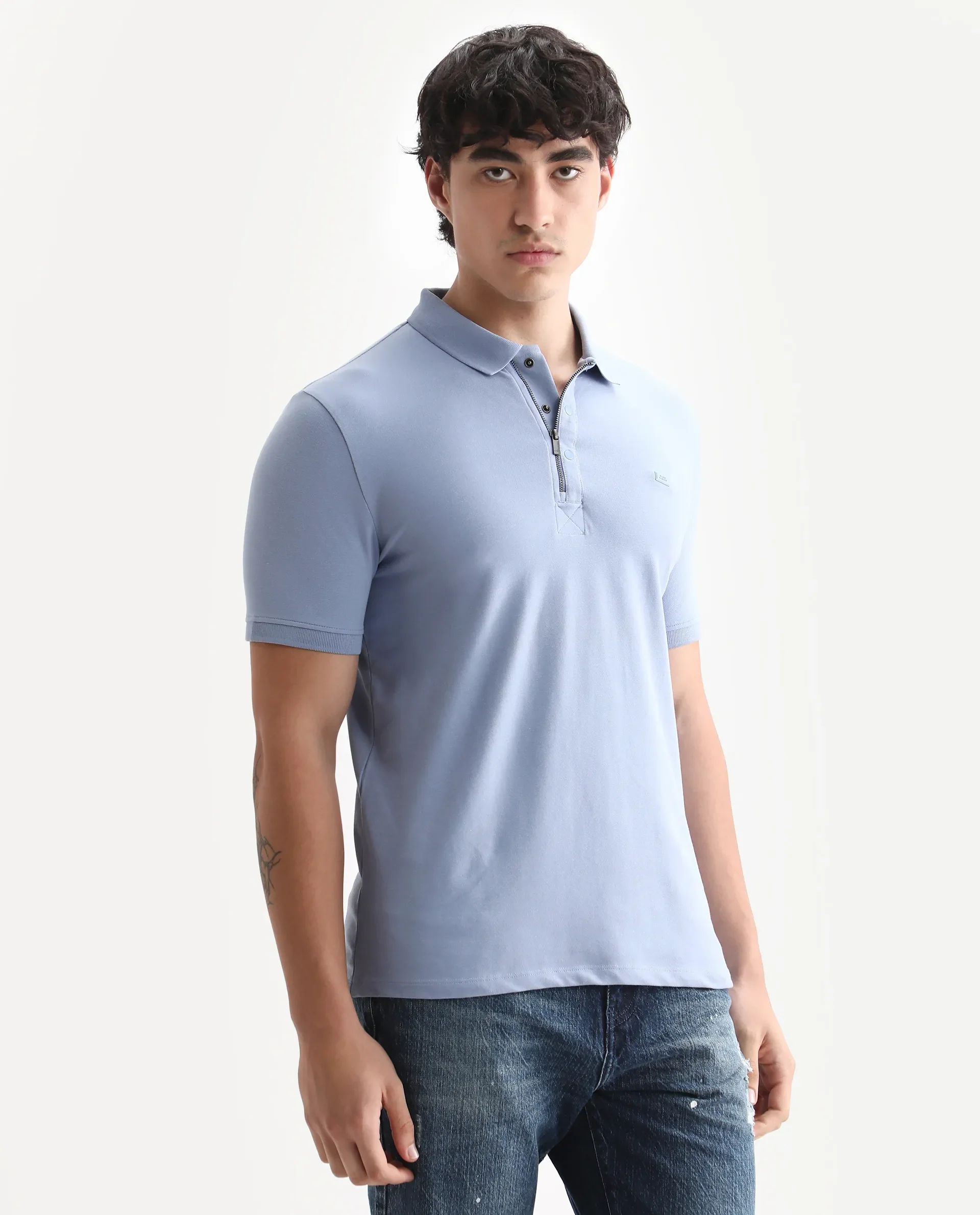 Rare Rabbit Men's Saliso Light Purple Cotton Plain Regular Fit Half Sleeve Polo - Image 4