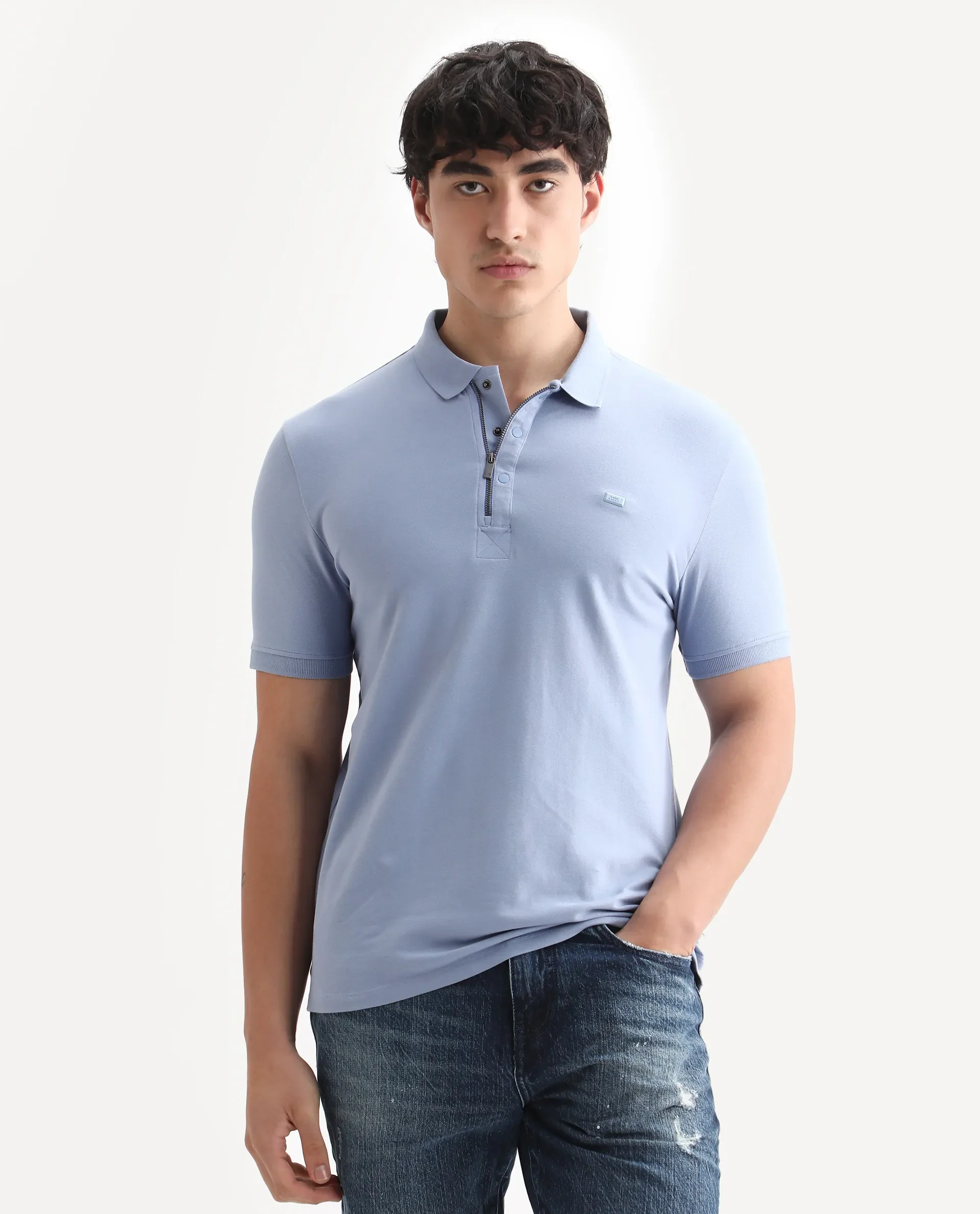 Rare Rabbit Men's Saliso Light Purple Cotton Plain Regular Fit Half Sleeve Polo - Image 5