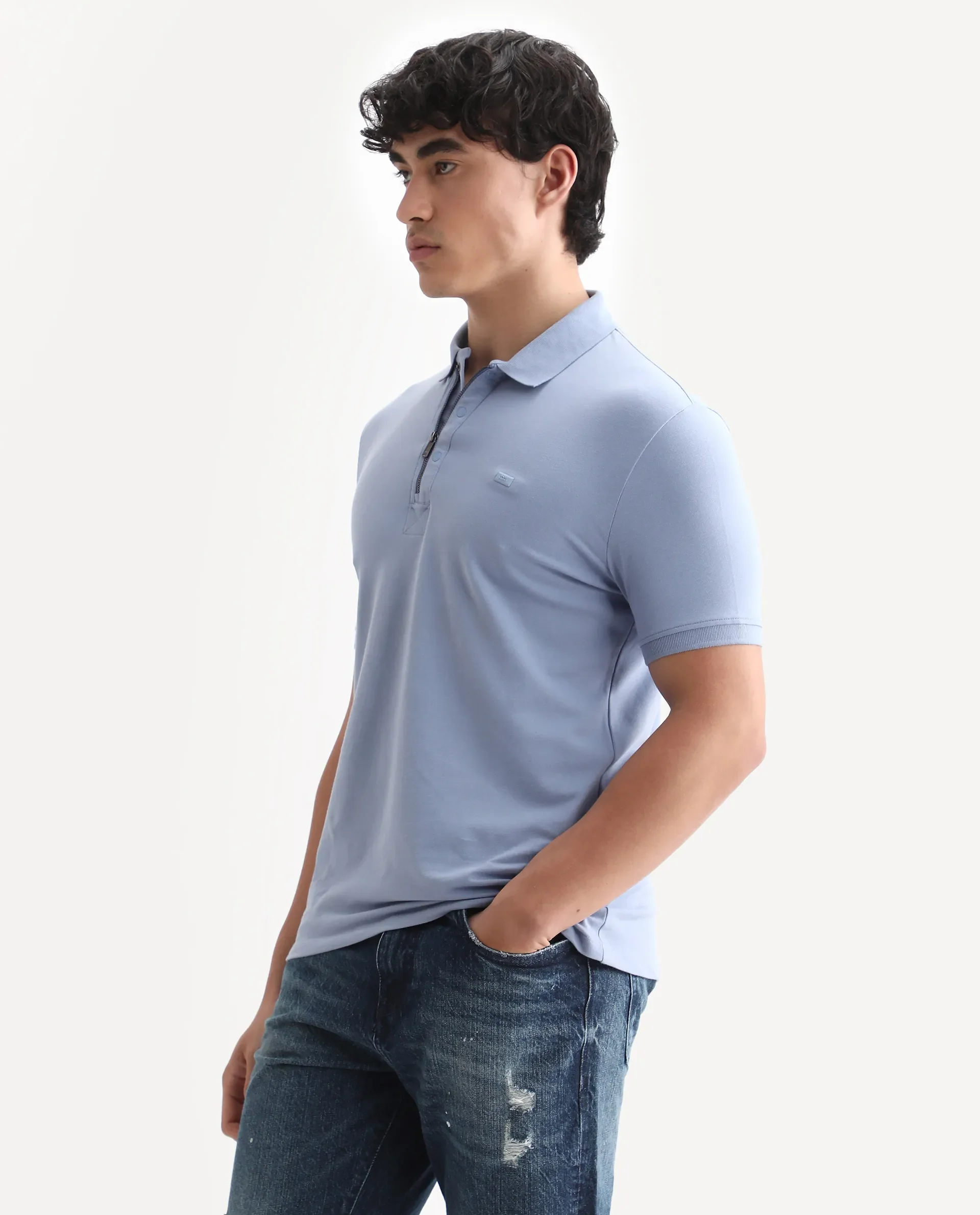 Rare Rabbit Men's Saliso Light Purple Cotton Plain Regular Fit Half Sleeve Polo - Image 6