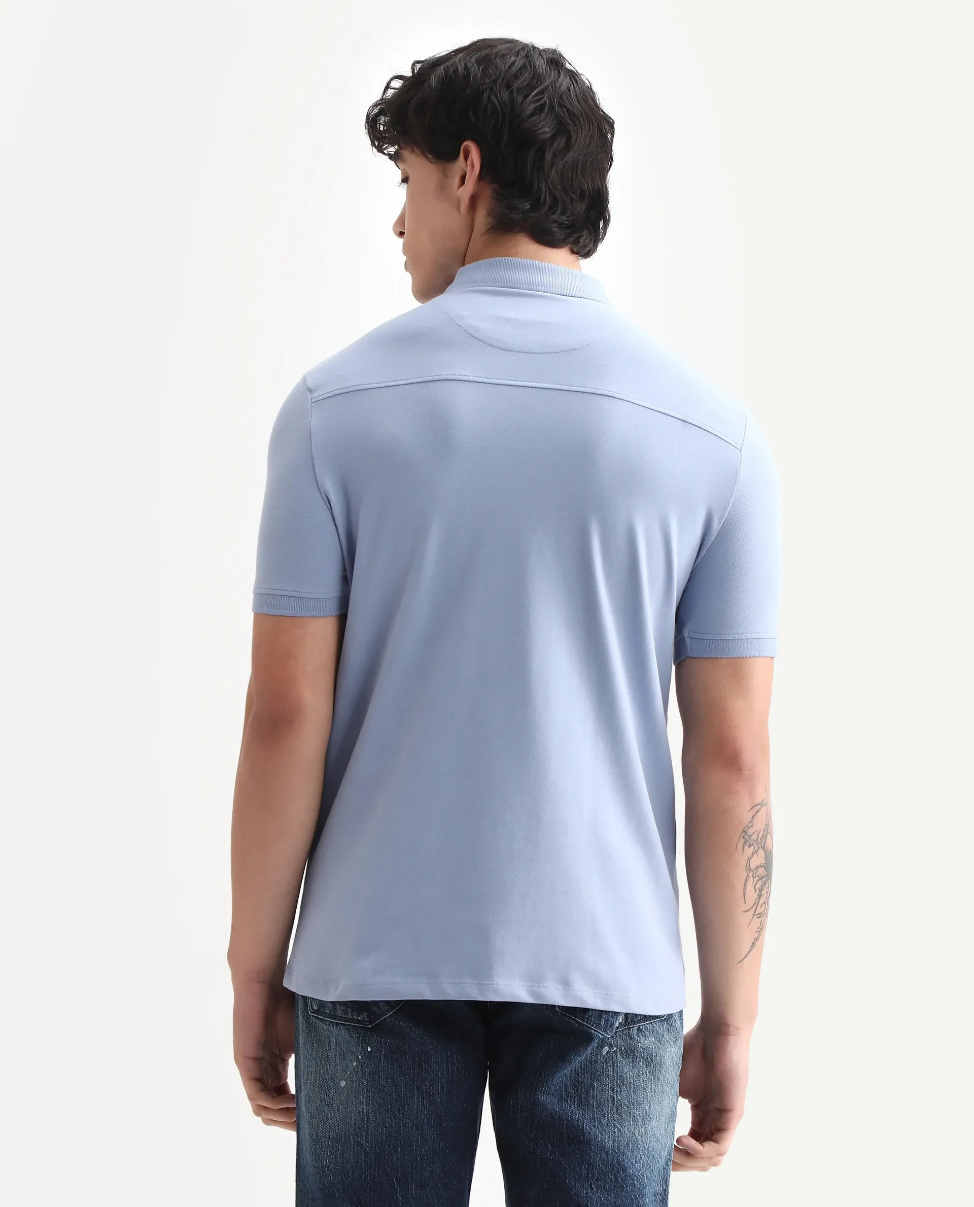 Rare Rabbit Men's Saliso Light Purple Cotton Plain Regular Fit Half Sleeve Polo - Image 7