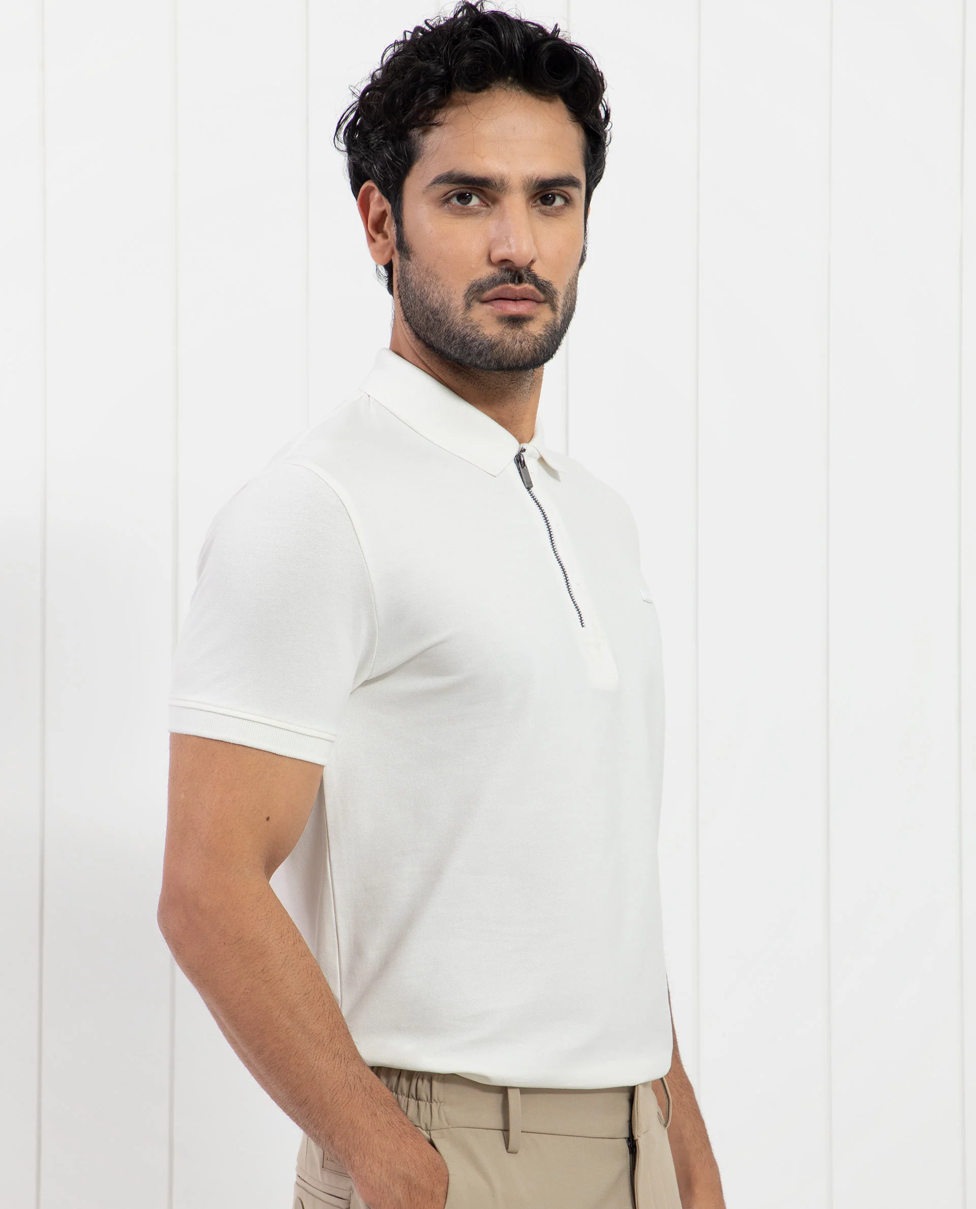 Rare Rabbit Men's Saliso Off White Cotton Plain Regular Fit Half Sleeve Polo - Image 7
