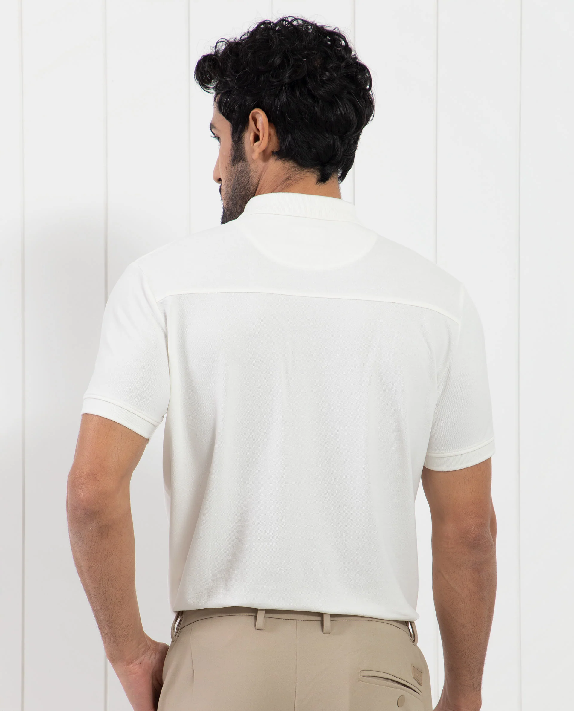 Rare Rabbit Men's Saliso Off White Cotton Plain Regular Fit Half Sleeve Polo - Image 9
