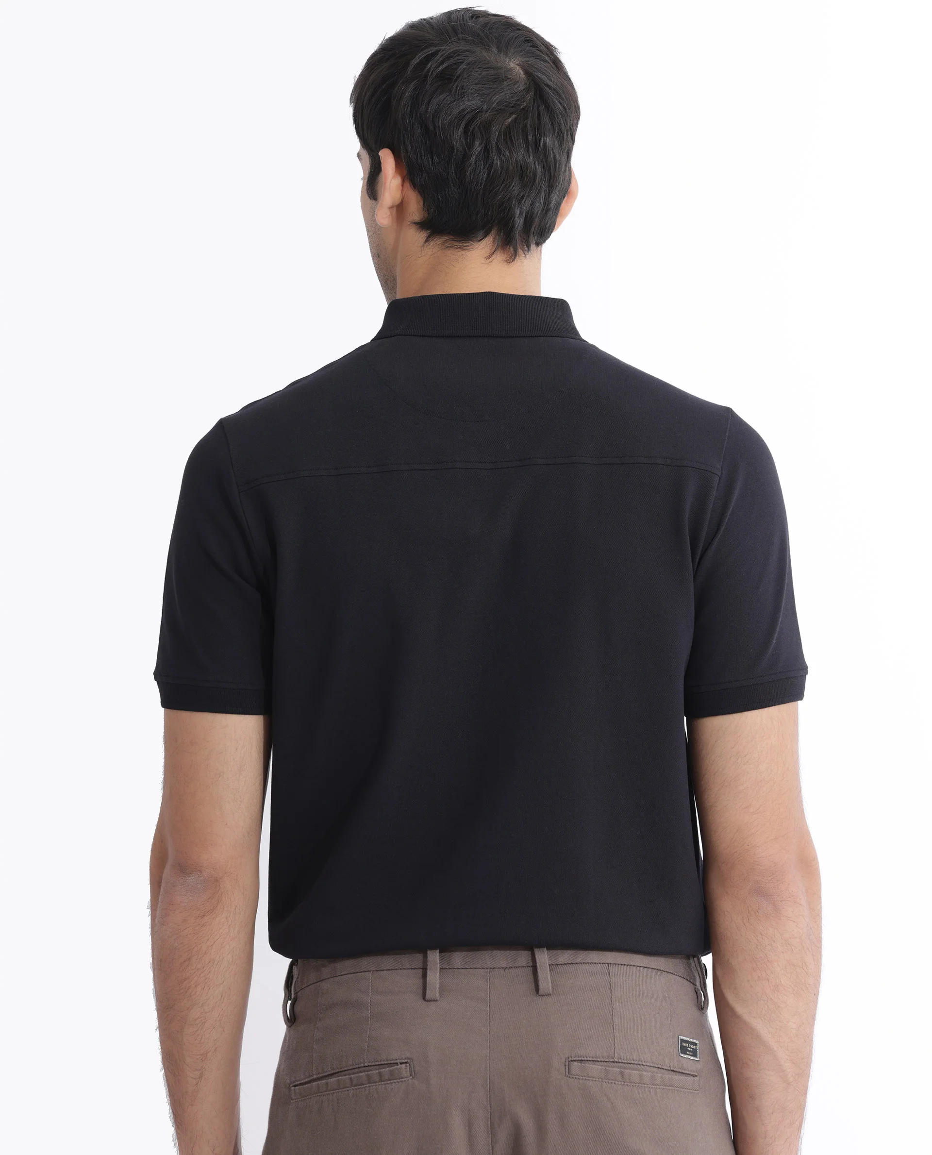 Rare Rabbit Men's Salis-2 Black Cotton Plain Regular Fit Half Sleeve Polo - Image 7