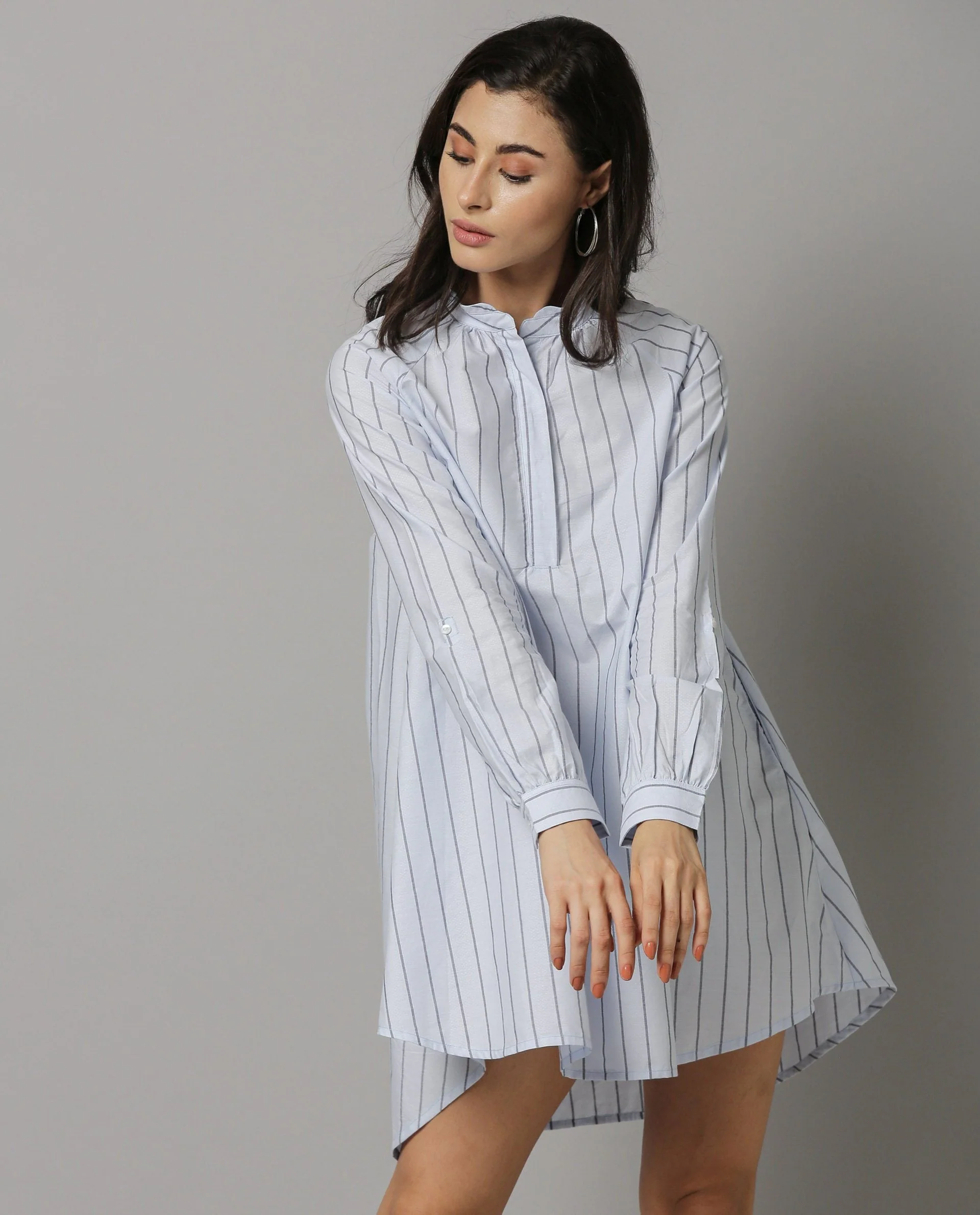 Rareism Women Sally Blue Dress Full Sleeves Stripe - Image 3