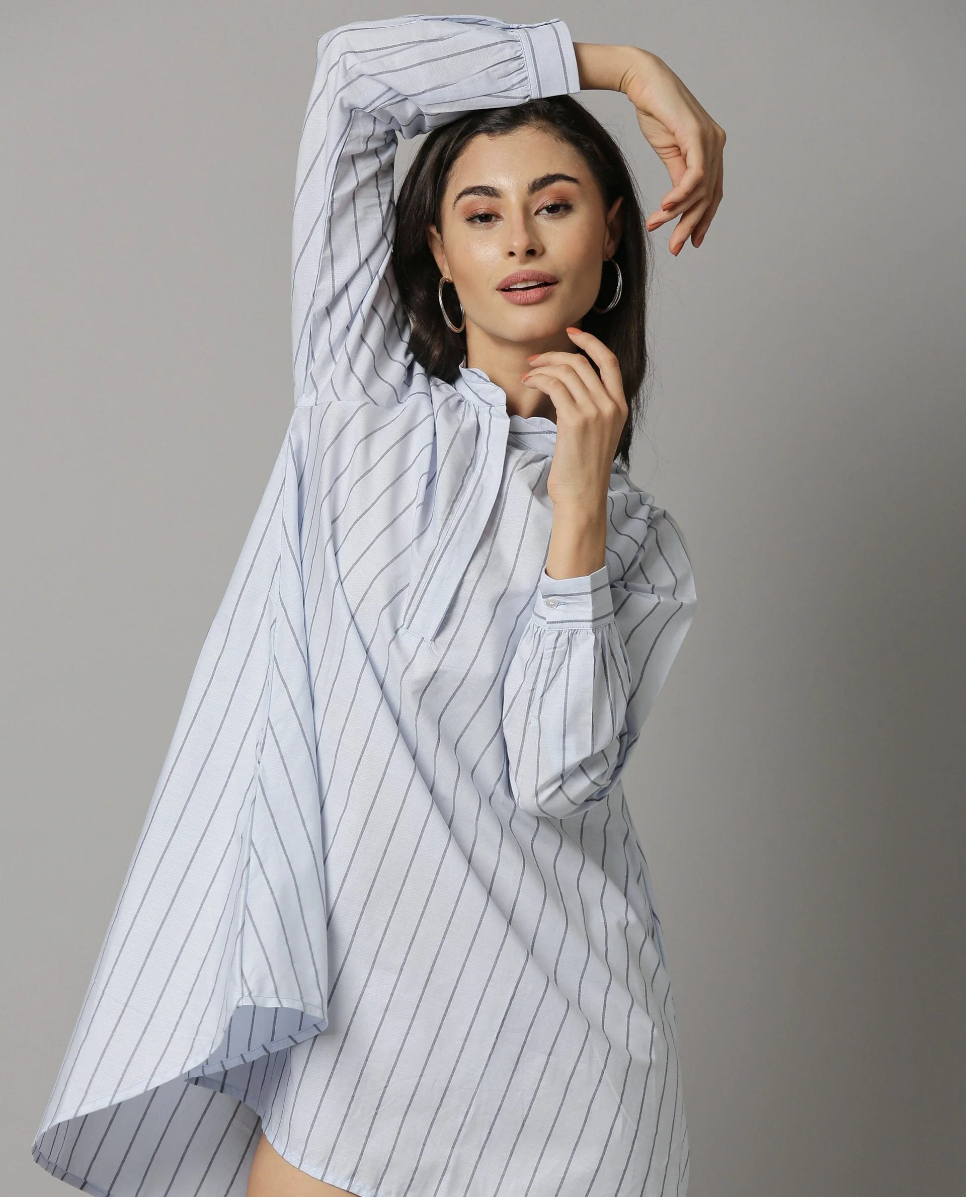 Rareism Women Sally Blue Dress Full Sleeves Stripe - Image 4