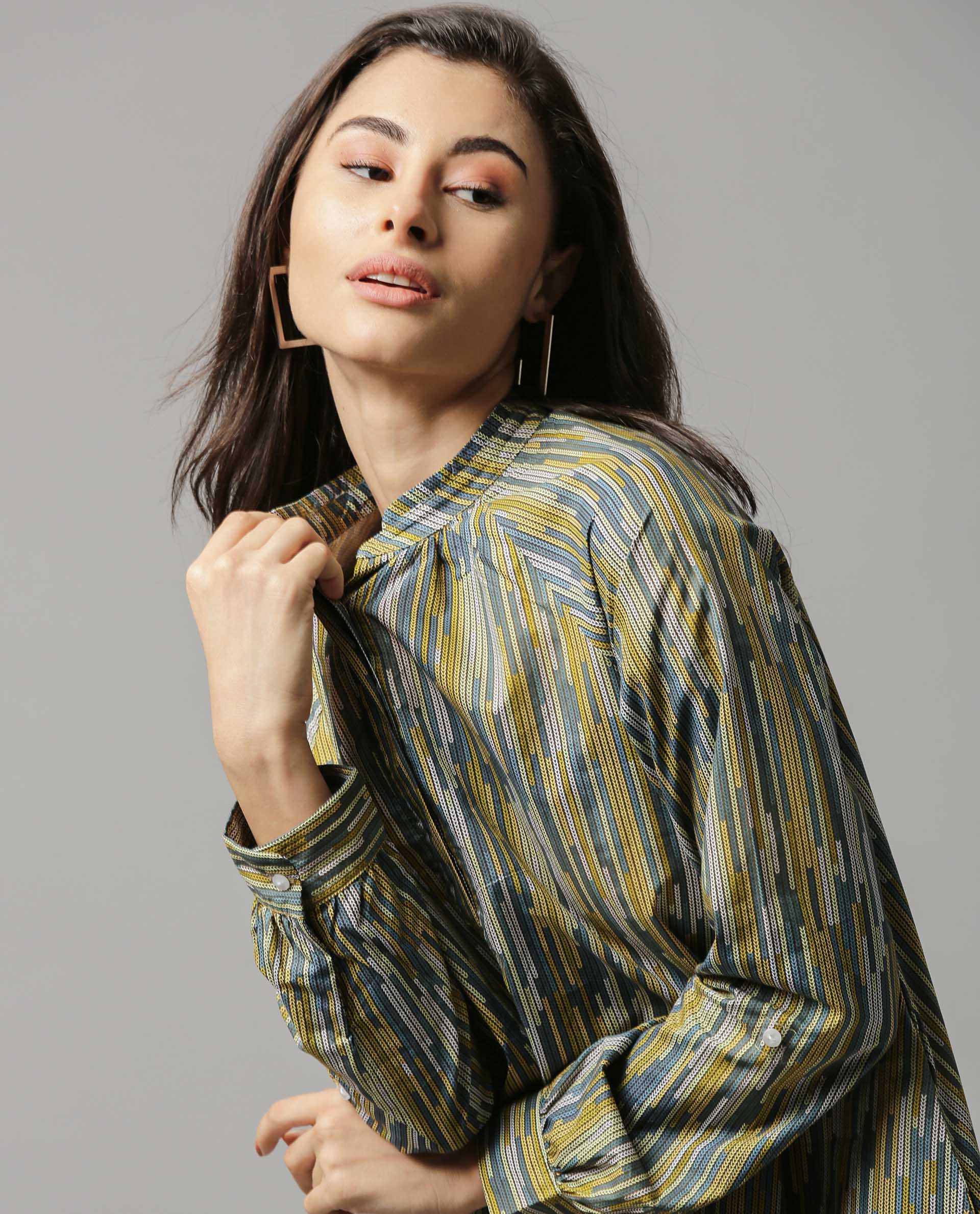 Rareism Women Sally Green Dress Full Sleeves Printed